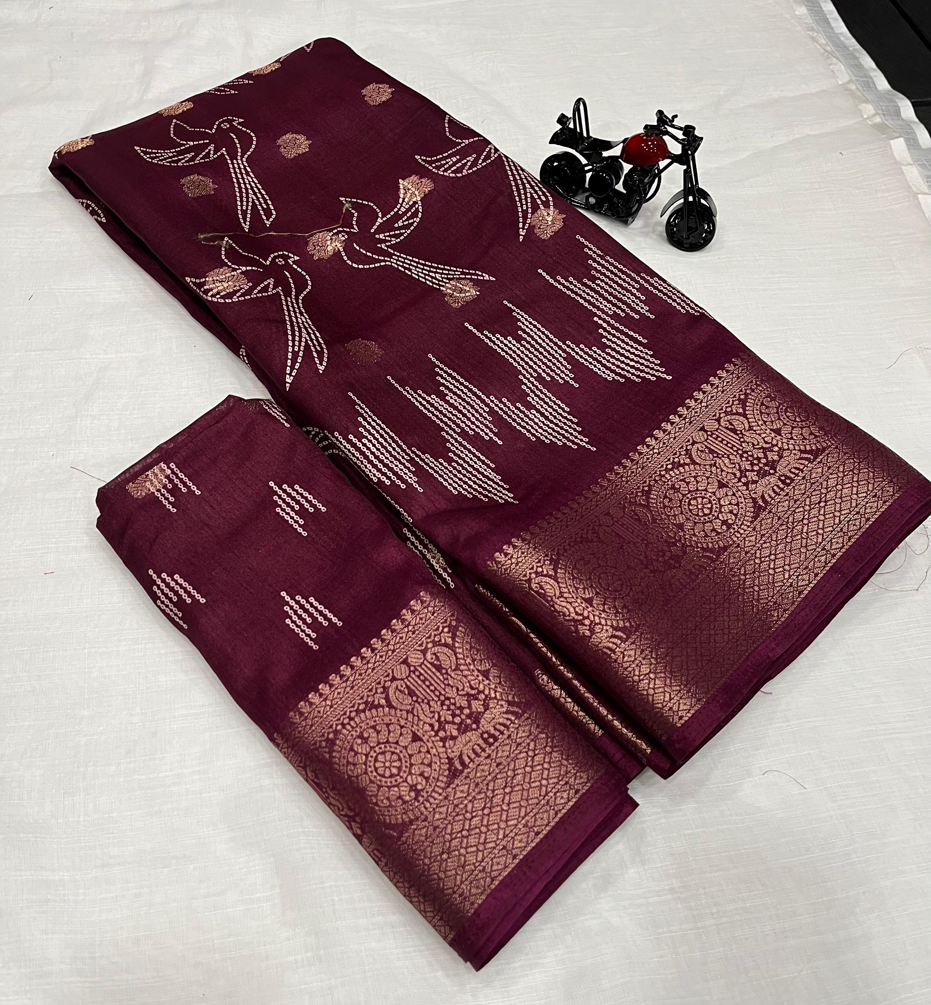 Pure Dola silk with jequrd butti in all over saree *boder same as originall boder only