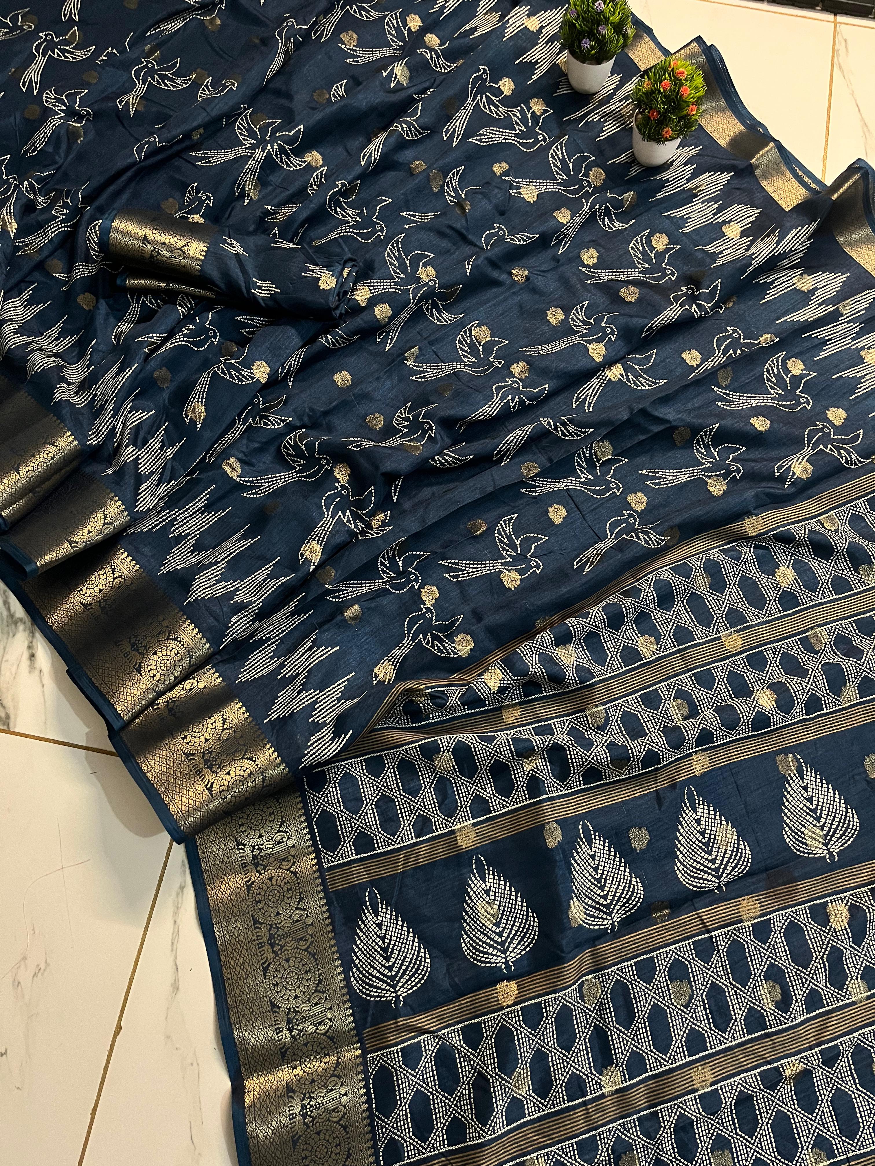 Pure Dola silk with jequrd butti in all over saree *boder same as originall boder only