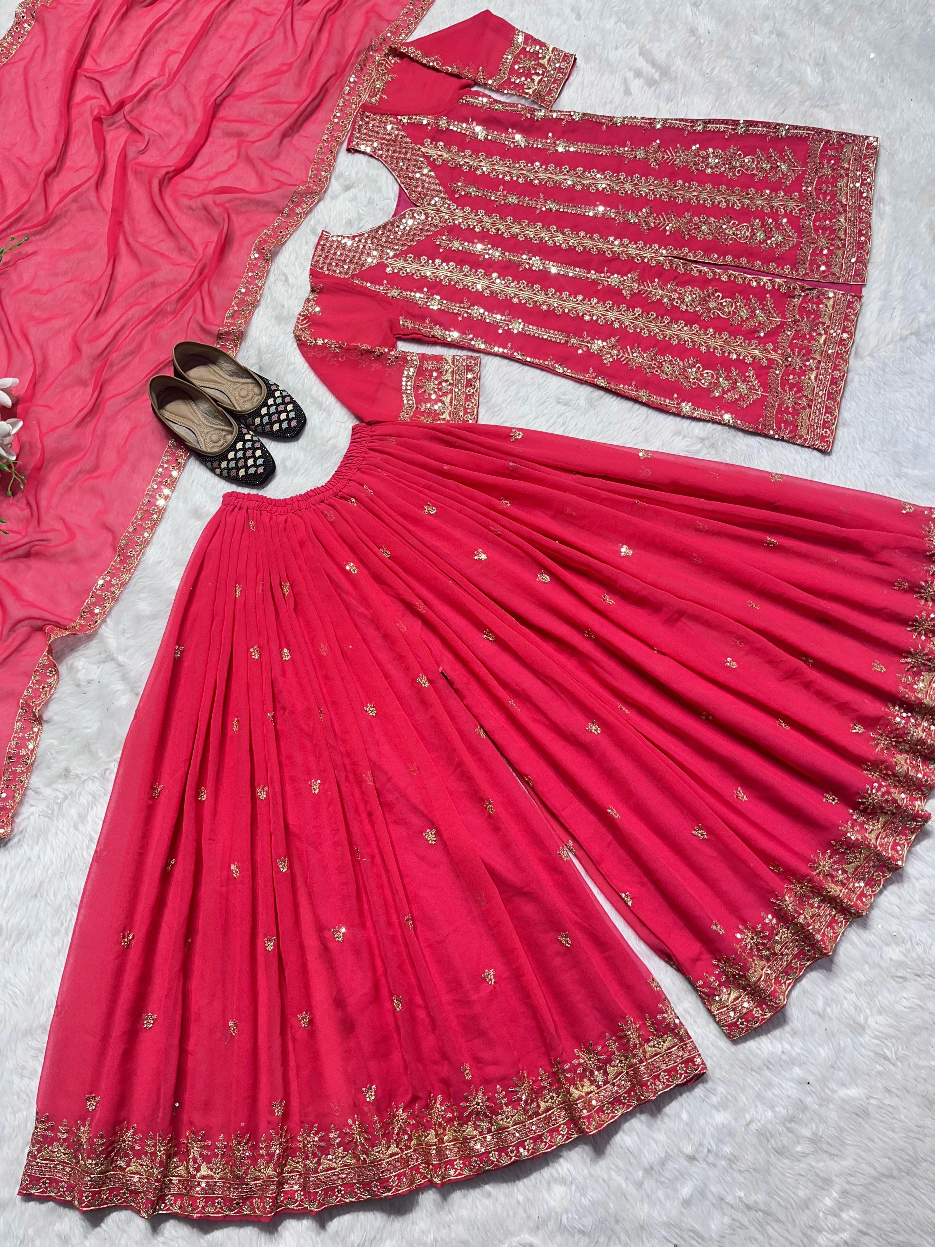 Party Wear Look Top-Plazzo and Dupatta With Heavy Embroidery Work💥