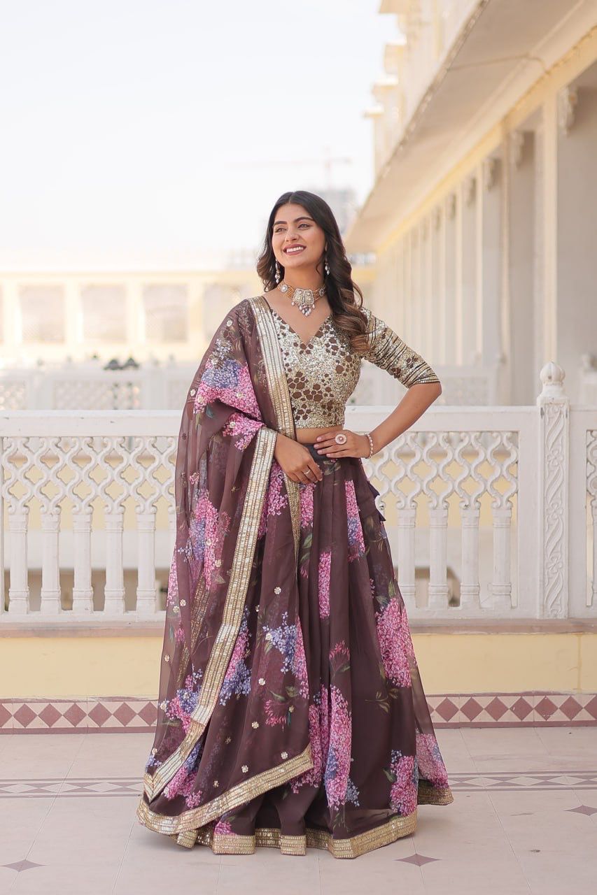 Desirable Women's Fully Flaired Lehenga Made With Digital Printed Russian Silk
