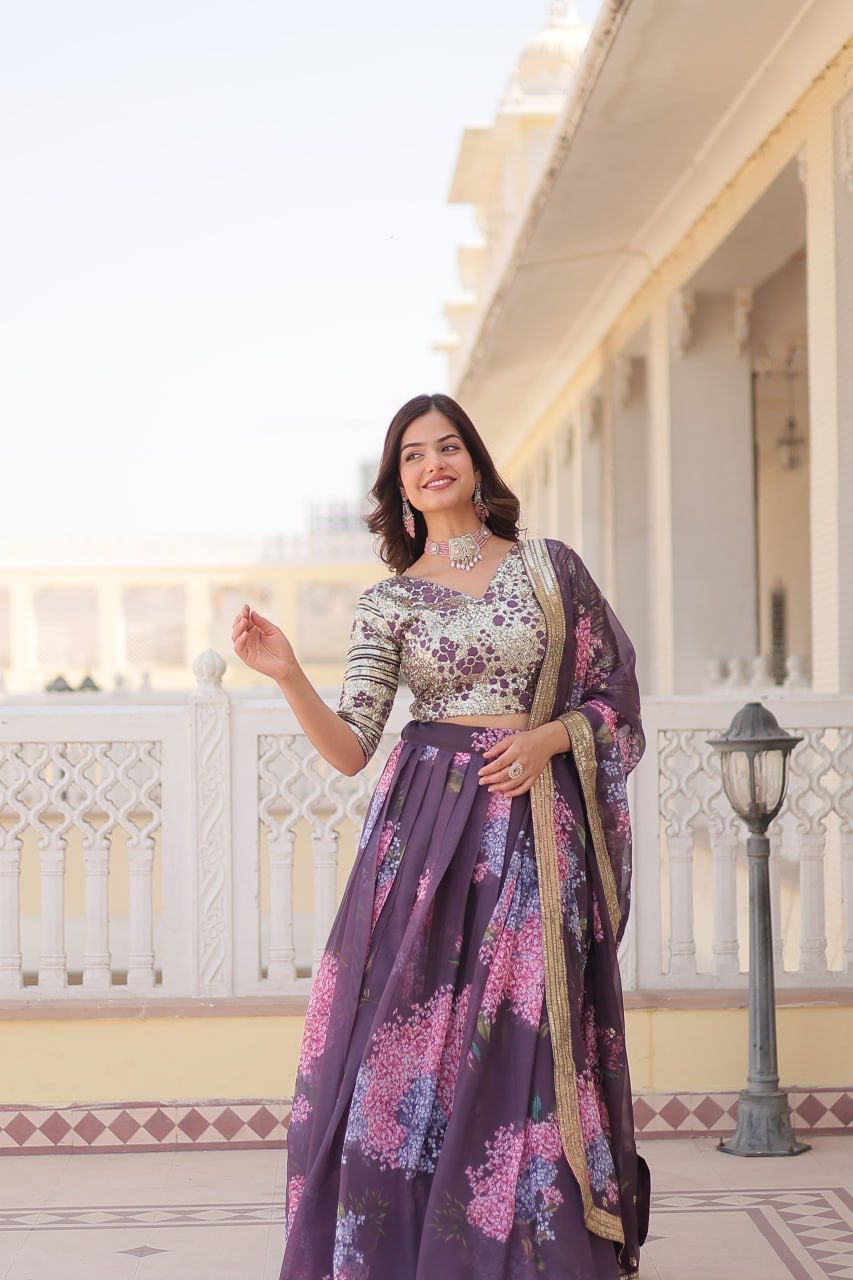 Desirable Women's Fully Flaired Lehenga Made With Digital Printed Russian Silk