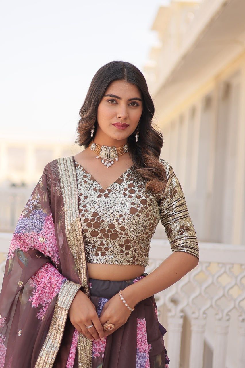 Desirable Women's Fully Flaired Lehenga Made With Digital Printed Russian Silk