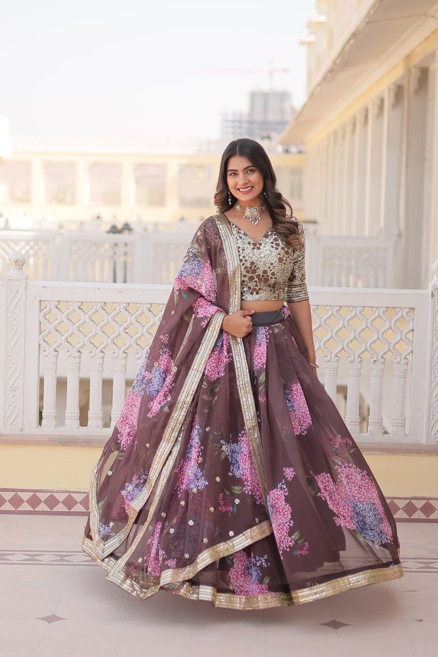 Desirable Women's Fully Flaired Lehenga Made With Digital Printed Russian Silk