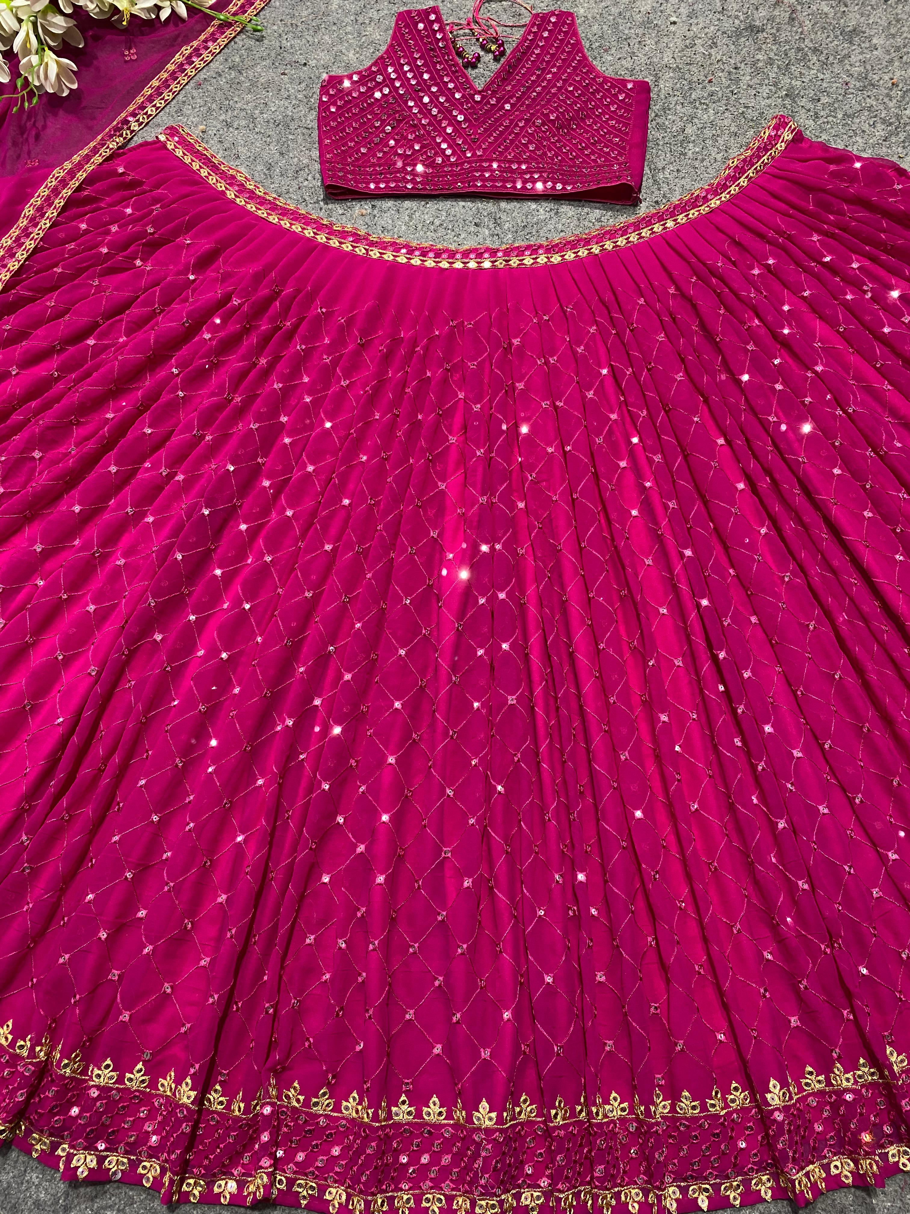 Heavy Georgette Sequence 9mm With Fancy Border Latkan Work 
