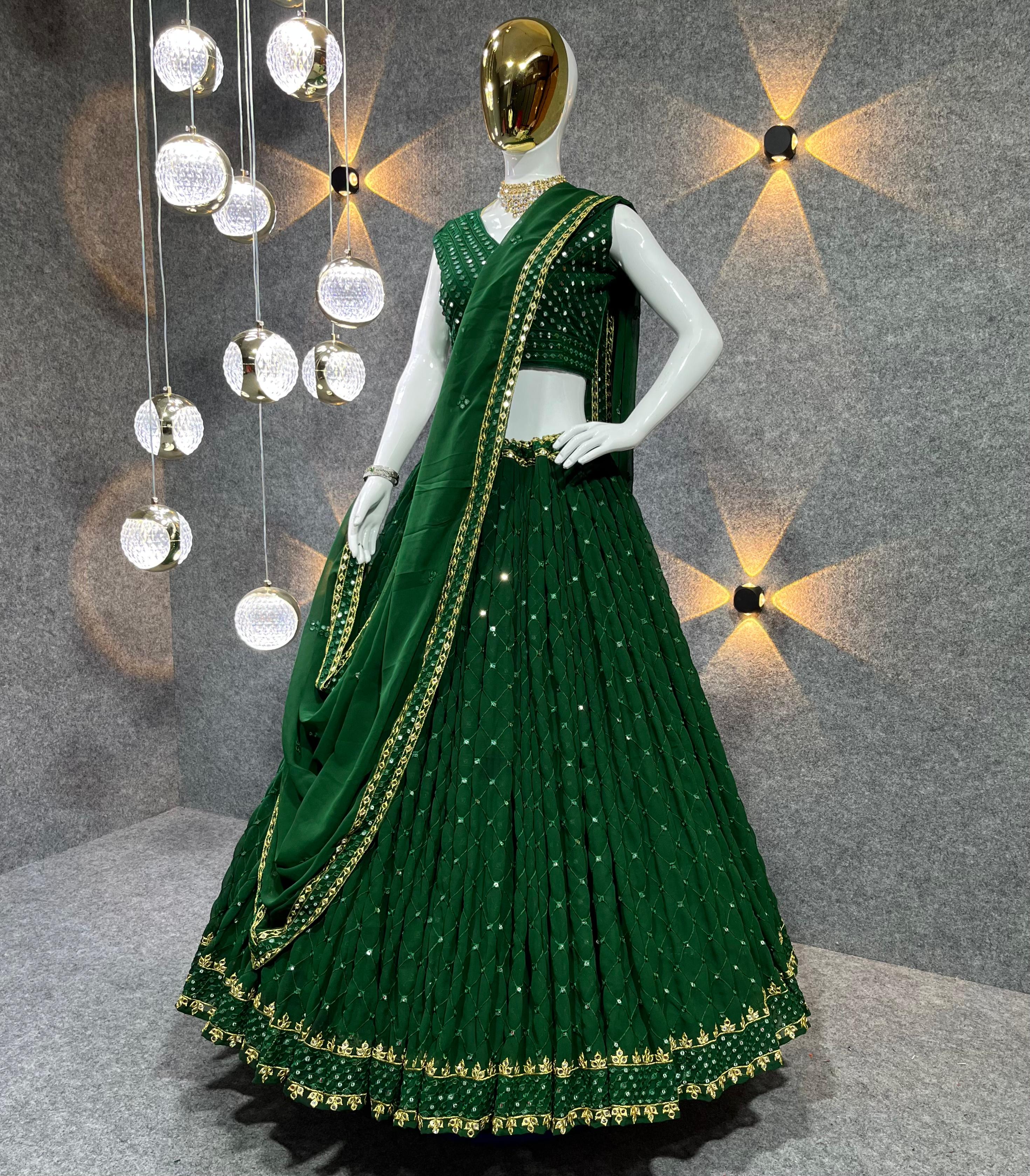 Heavy Georgette Sequence 9mm With Fancy Border Latkan Work 