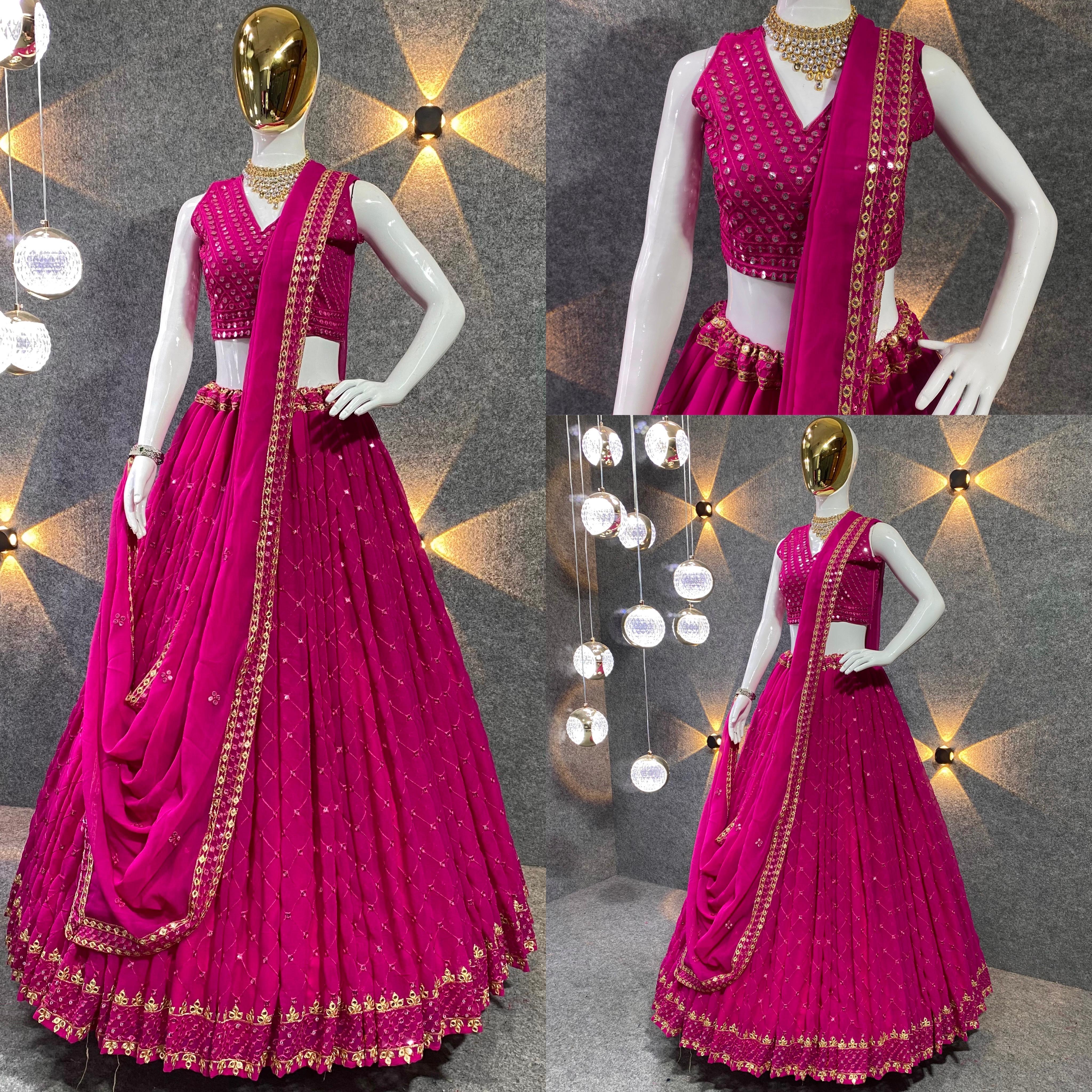Heavy Georgette Sequence 9mm With Fancy Border Latkan Work 
