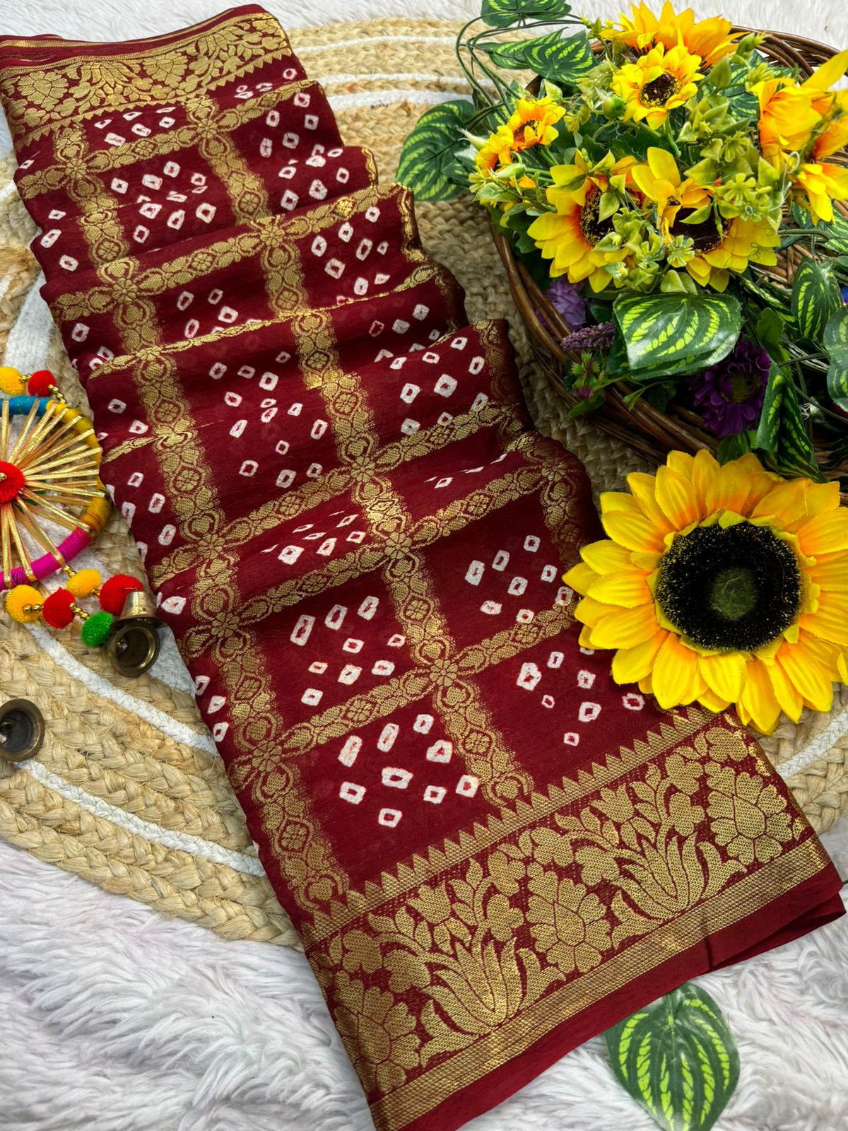  Art Silk With Zari Waving KAMAL PALLU Bandhani Saree