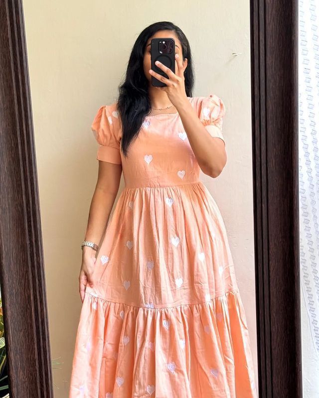 Here's presenting you a perfect pretty fit for Party Wear The beautiful heart ❤️ All Over the Midi😍 Along With Complimenting neck line just makes its more beautiful  🤍