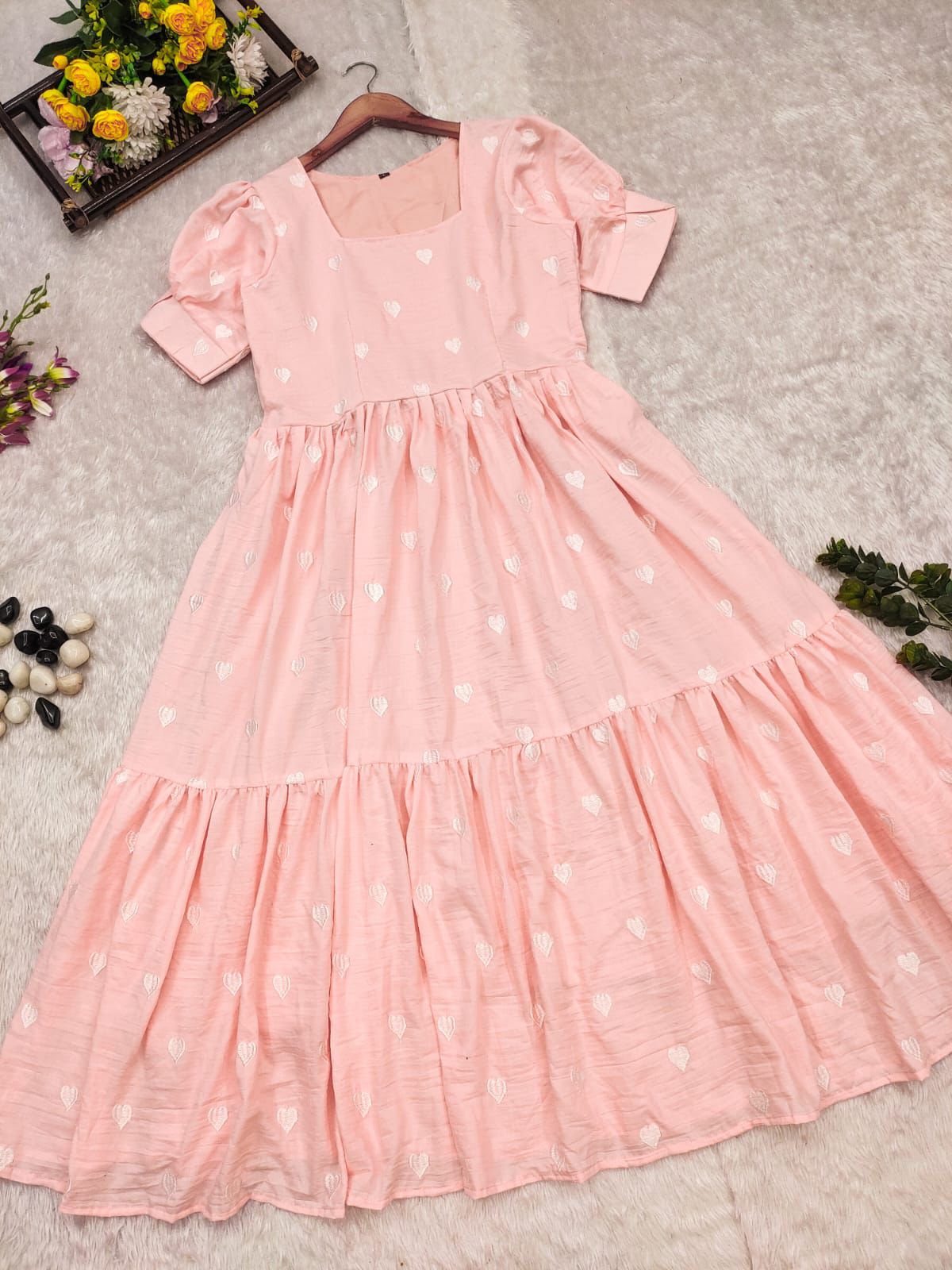Here's presenting you a perfect pretty fit for Party Wear The beautiful heart ❤️ All Over the Midi😍 Along With Complimenting neck line just makes its more beautiful  🤍