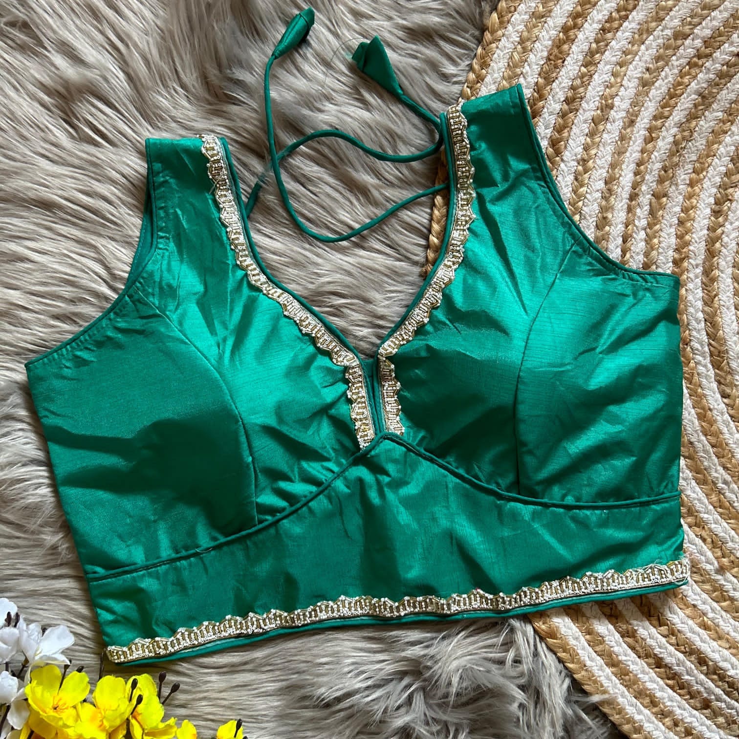 Presenting Beautiful Lace with V Neck pattern Blouse 