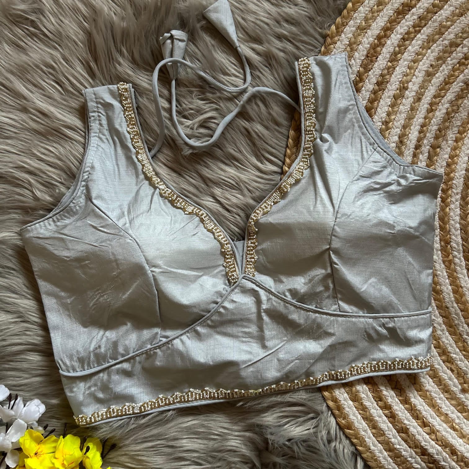 Presenting Beautiful Lace with V Neck pattern Blouse 