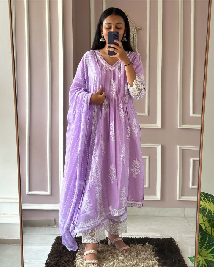 V-Neck Kurti With Pant & Dupatta