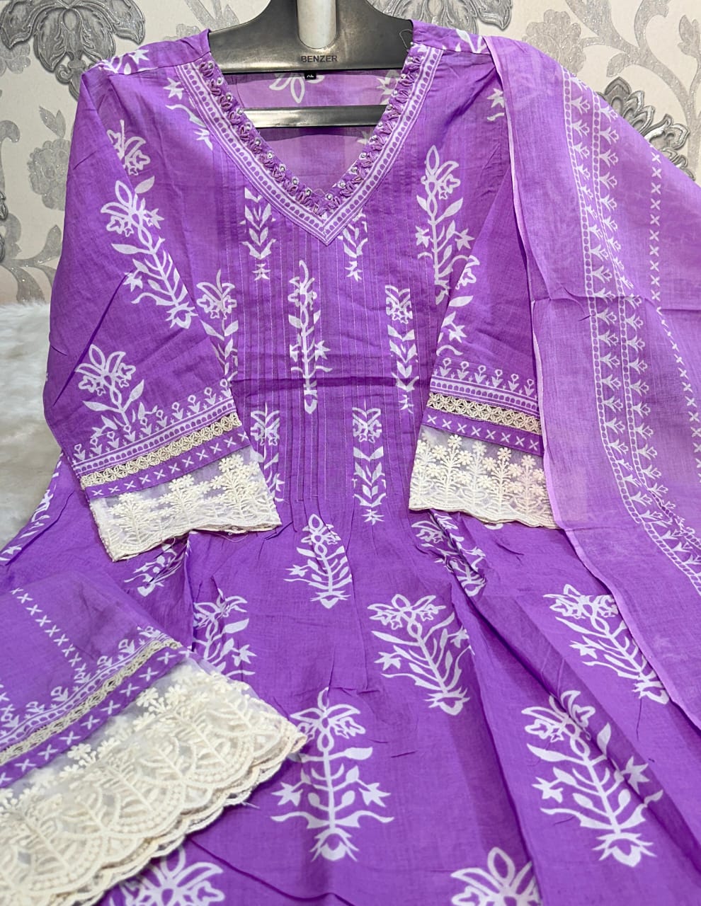 V-Neck Kurti With Pant & Dupatta
