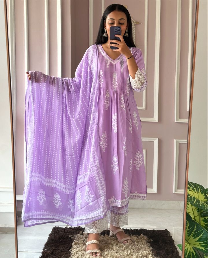 V-Neck Kurti With Pant & Dupatta
