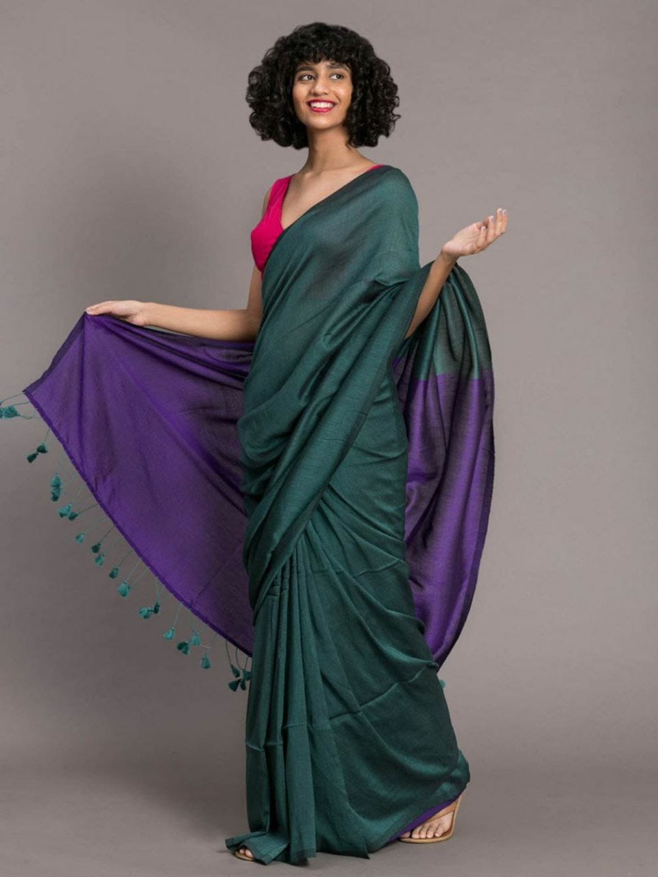 Saree khadi cotton  Pallu and blouse contras