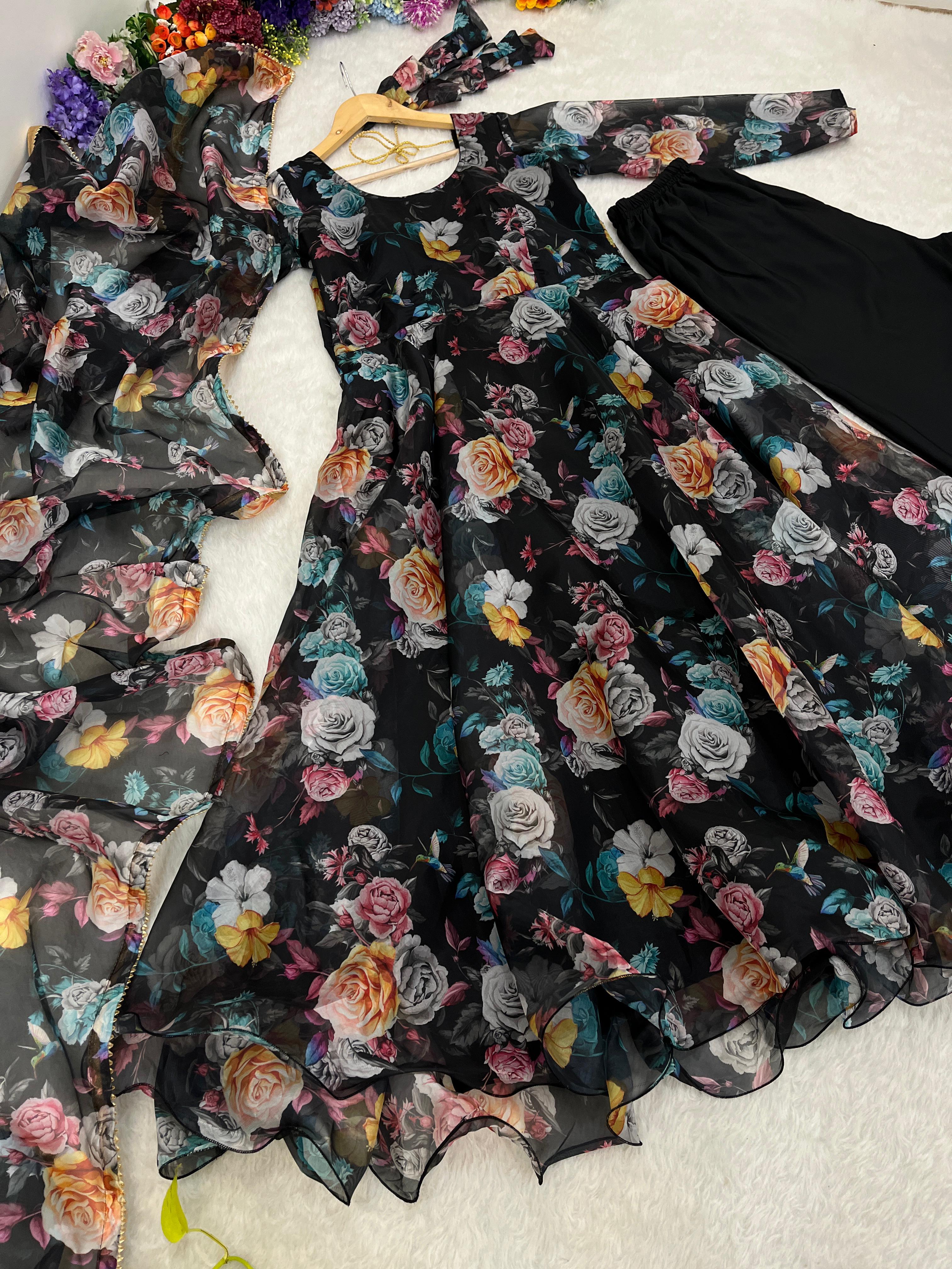 New Party Wear Look Organza Taby Silk Gown With Dupatta , Pant