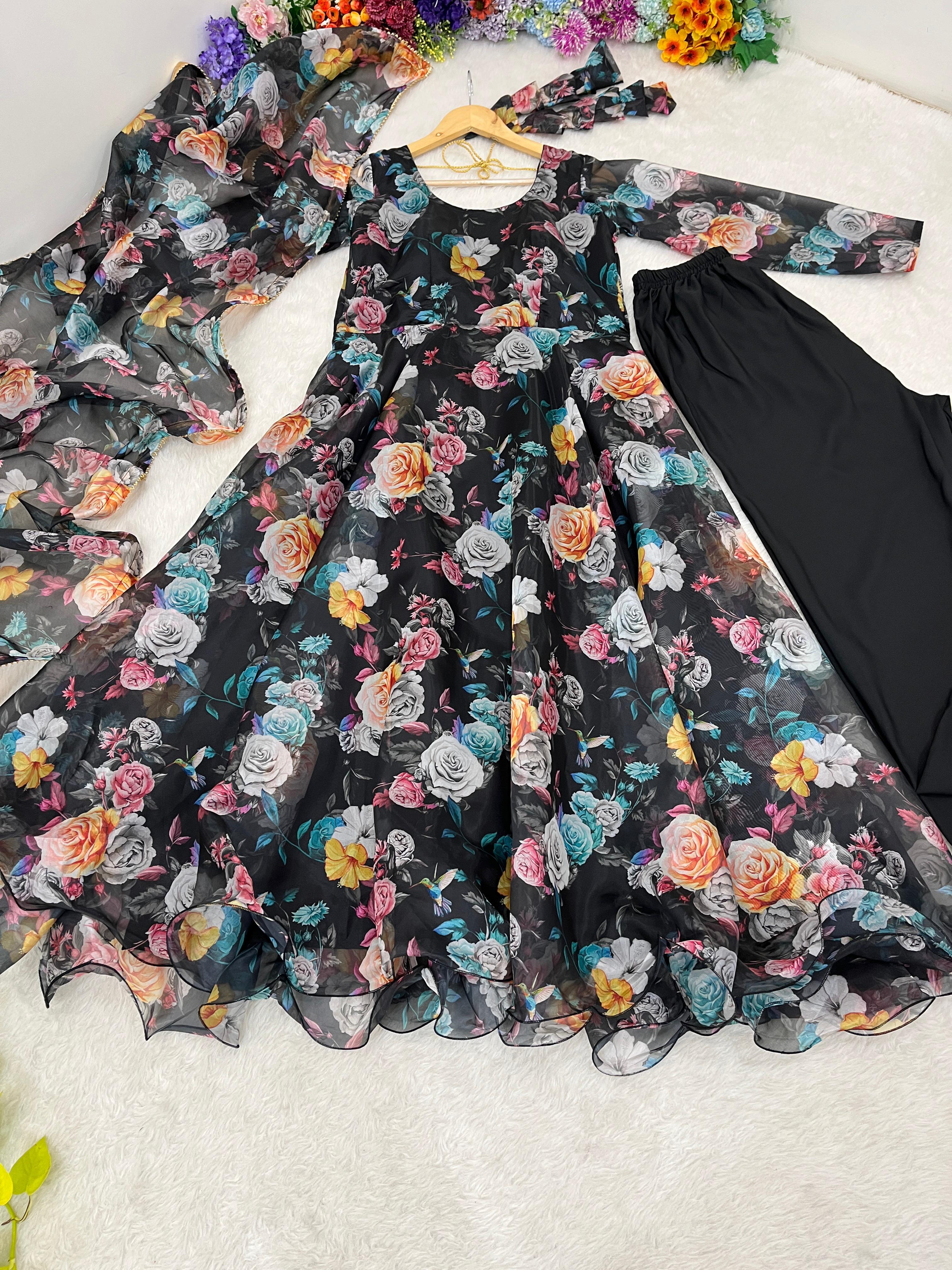 New Party Wear Look Organza Taby Silk Gown With Dupatta , Pant