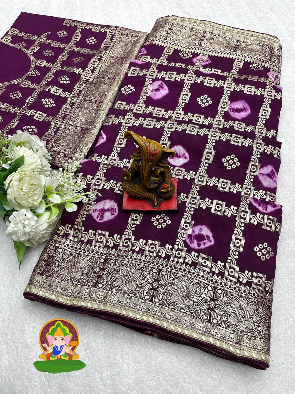Pure viscose Dolla Silk Saree with 🥰 Beautiful Sibori Print,