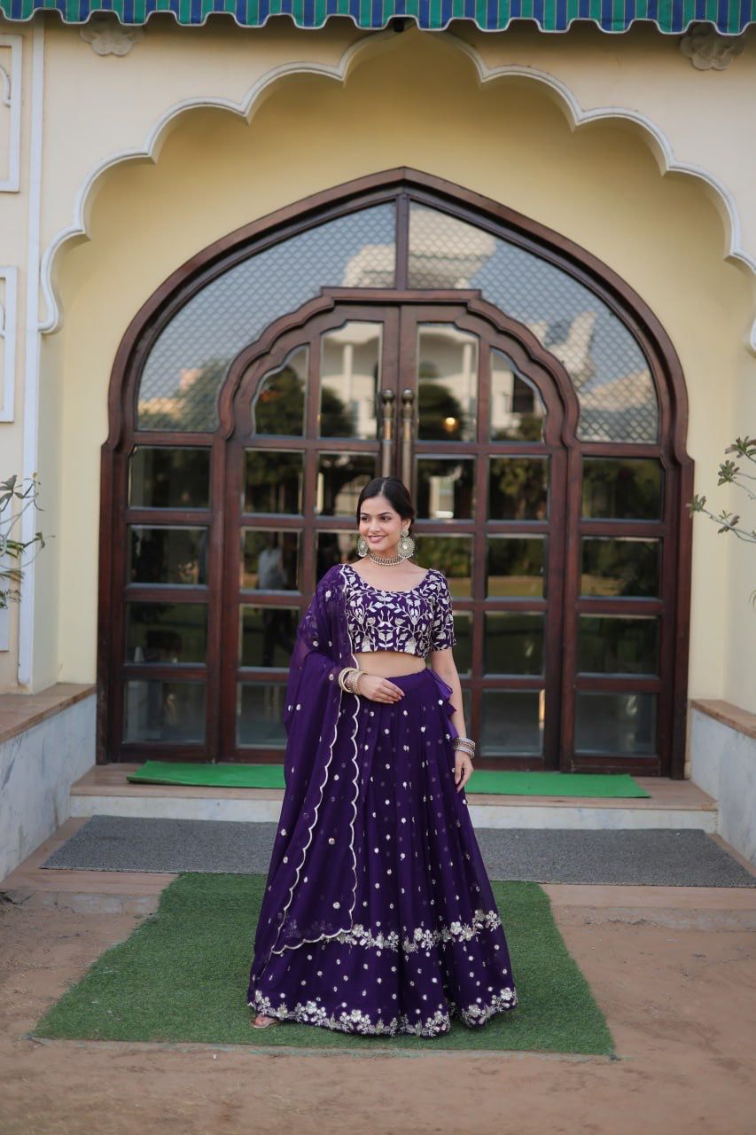 aux Blooming Georgette With Heavy Sequins Embroidered work CHANIYA CHOLI