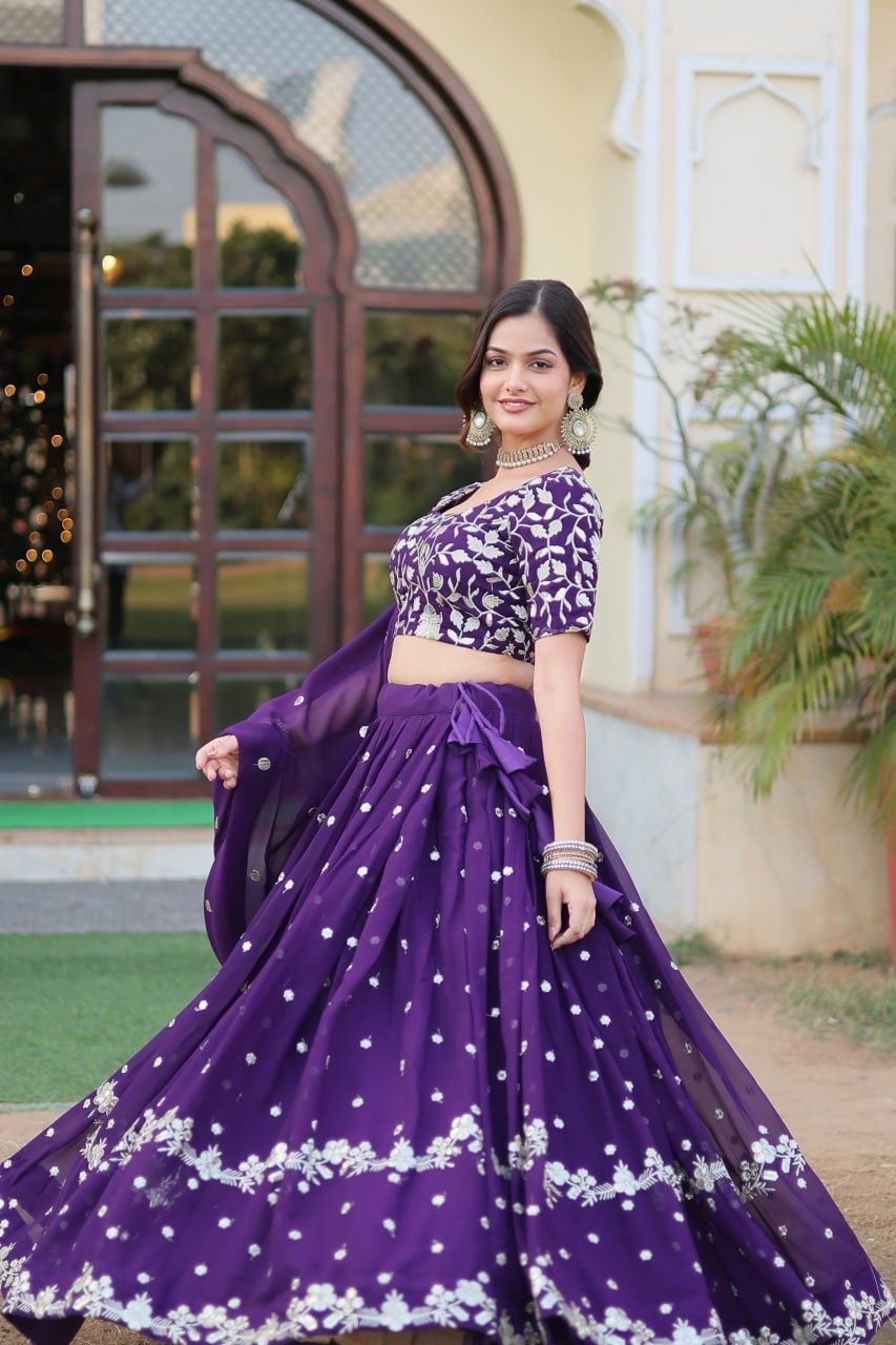 aux Blooming Georgette With Heavy Sequins Embroidered work CHANIYA CHOLI