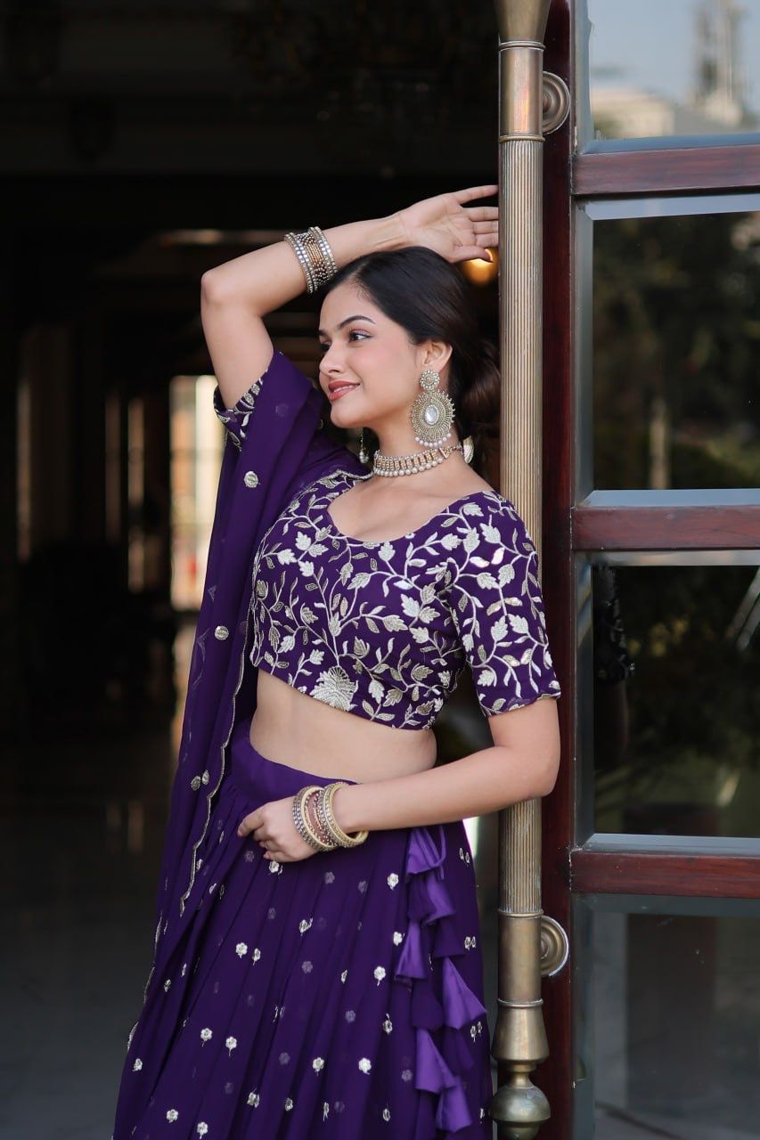 aux Blooming Georgette With Heavy Sequins Embroidered work CHANIYA CHOLI