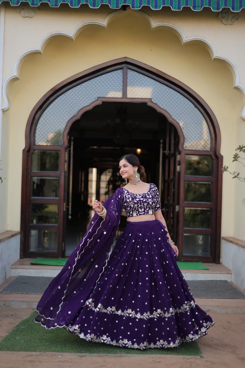 aux Blooming Georgette With Heavy Sequins Embroidered work CHANIYA CHOLI