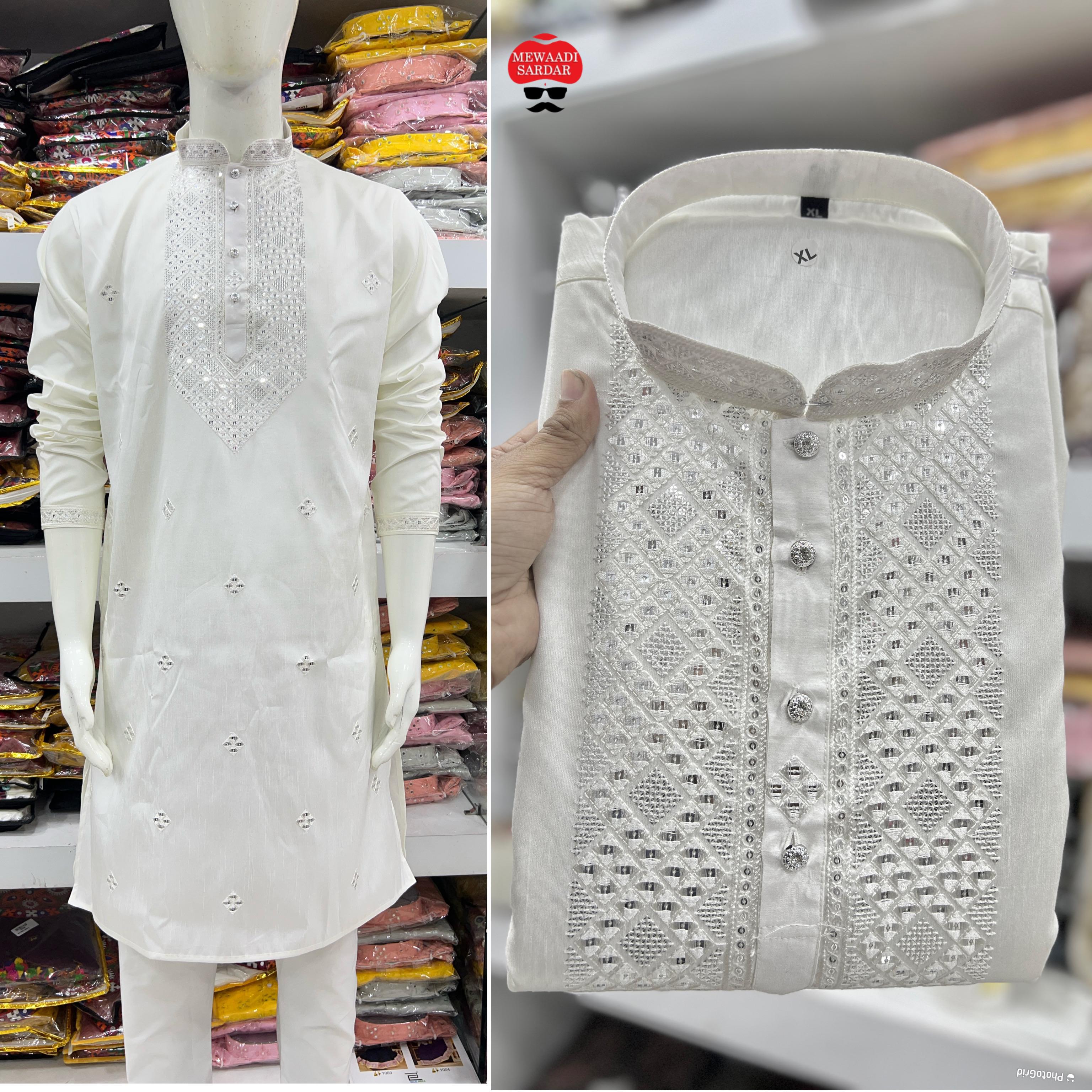 Premium Silk  With Embroidery Work  Both Side Pocket and Fancy Button MEN'S KURTA