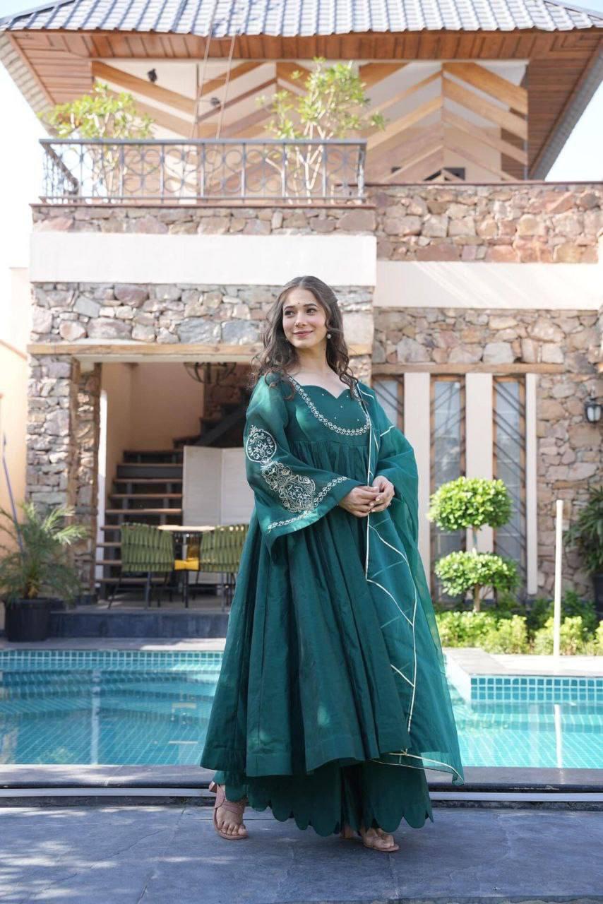 Chinnon Silk Anarkali organza Dupptta Bottom
