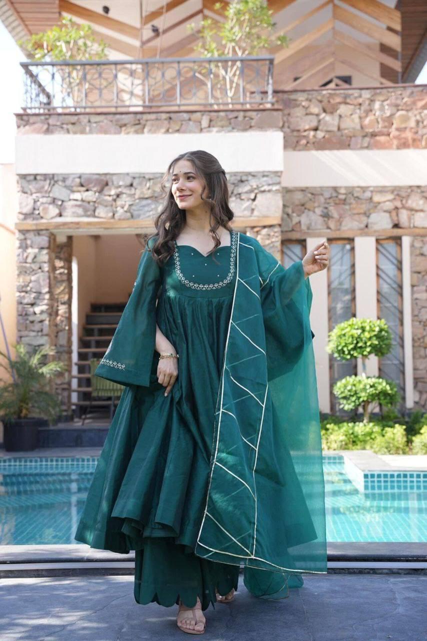 Chinnon Silk Anarkali organza Dupptta Bottom