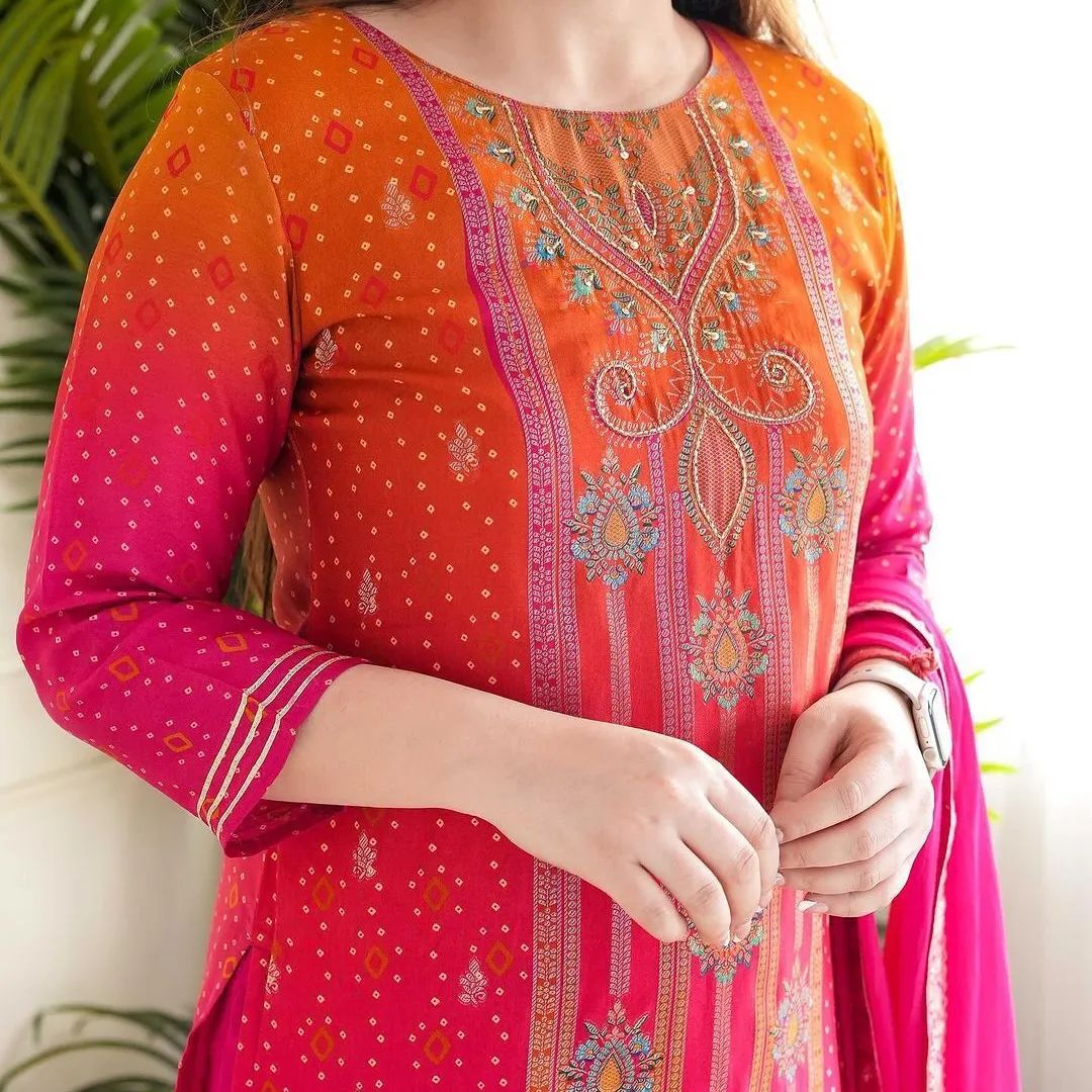 MUSLIN SILK HAND WORK DRESSS