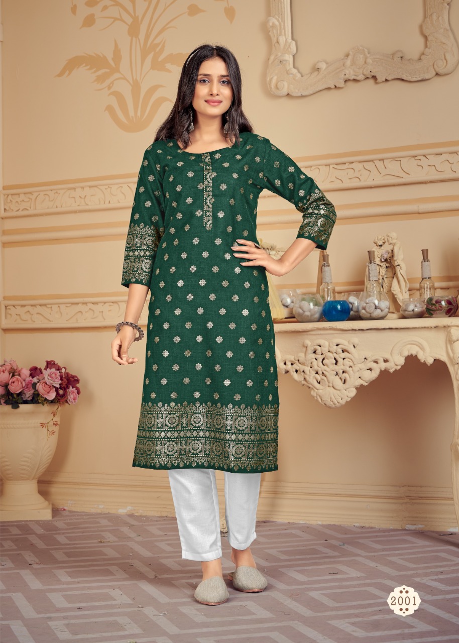 Pure cotton with Foil Print Butti KURTI WITH PENT