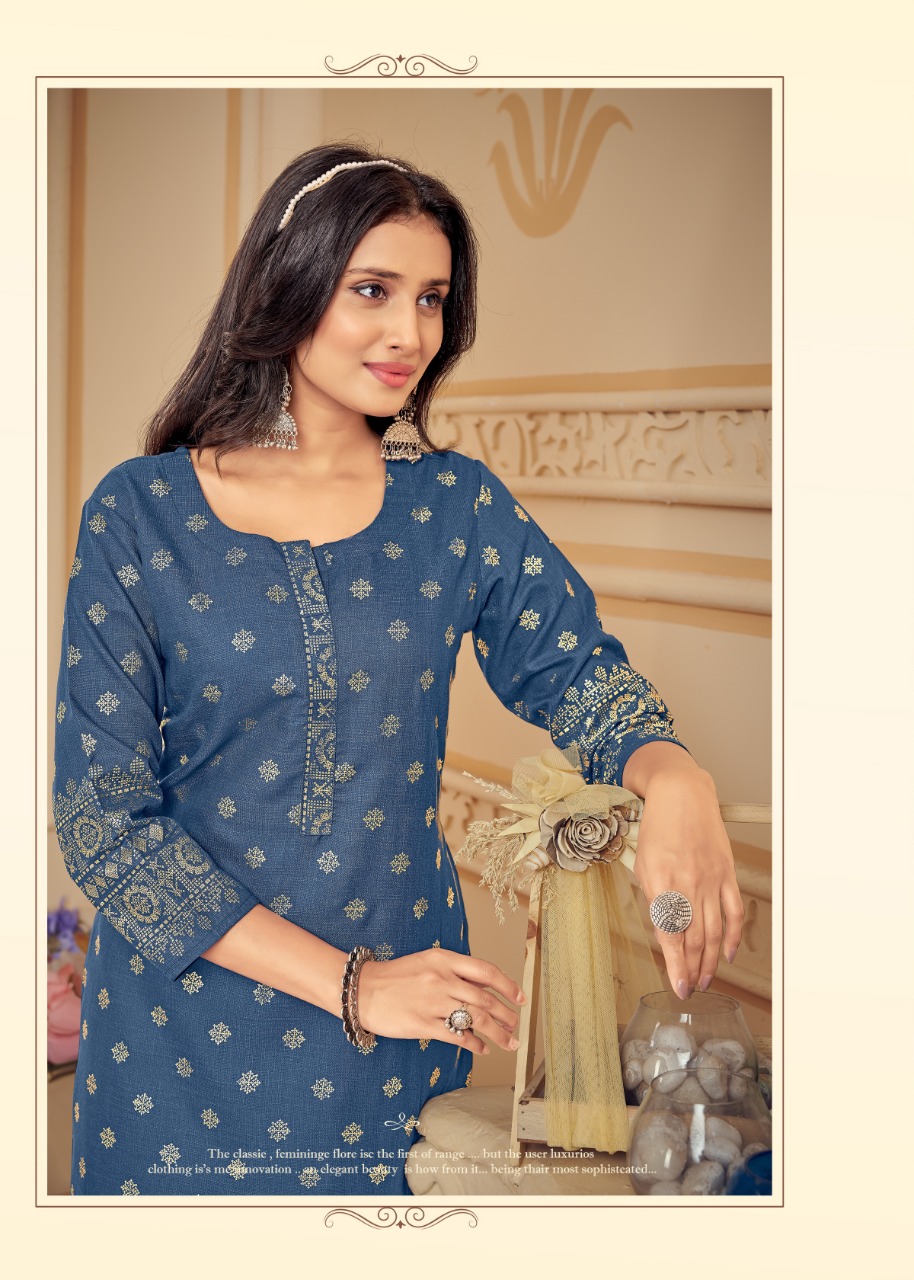 Pure cotton with Foil Print Butti KURTI WITH PENT