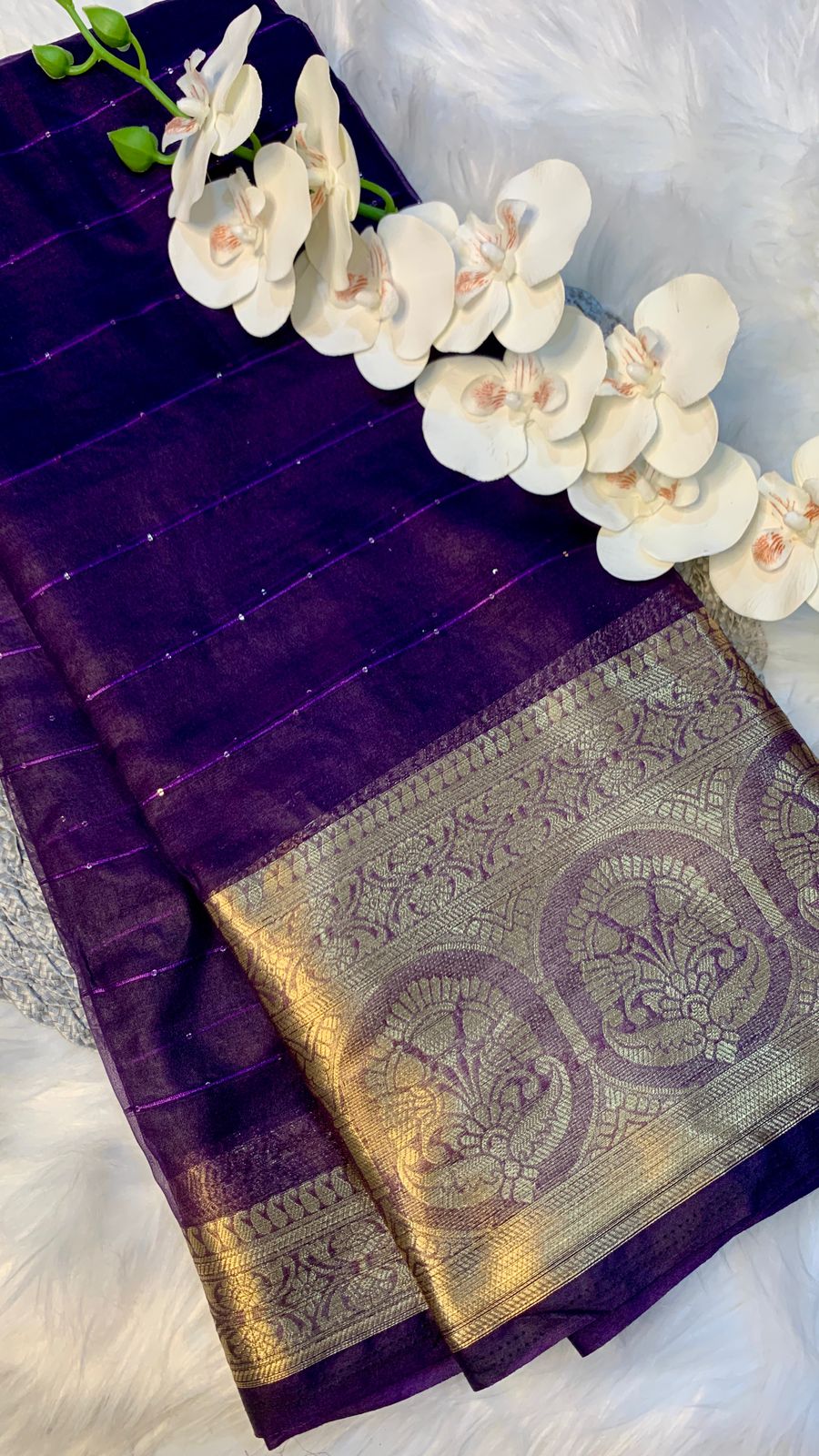Organza silk with siqwance lineing and Heavy Zari Jaqurd Border