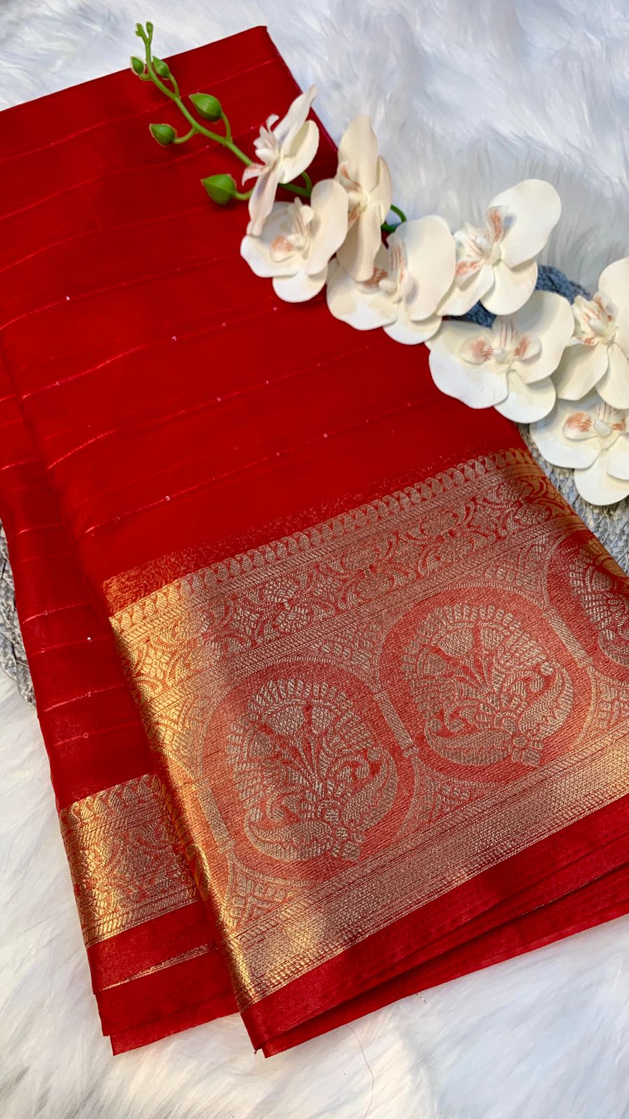 Organza silk with siqwance lineing and Heavy Zari Jaqurd Border