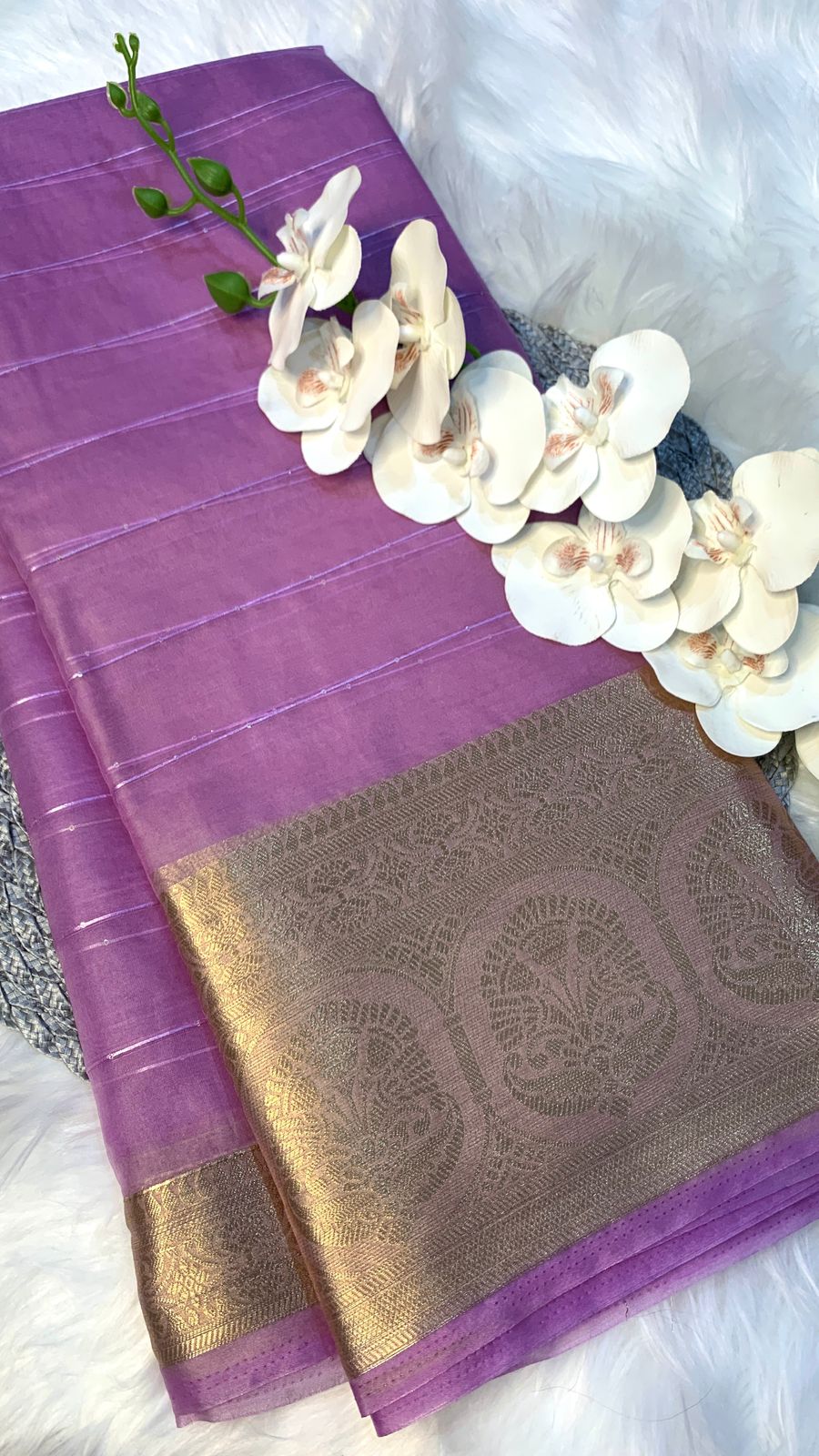 Organza silk with siqwance lineing and Heavy Zari Jaqurd Border