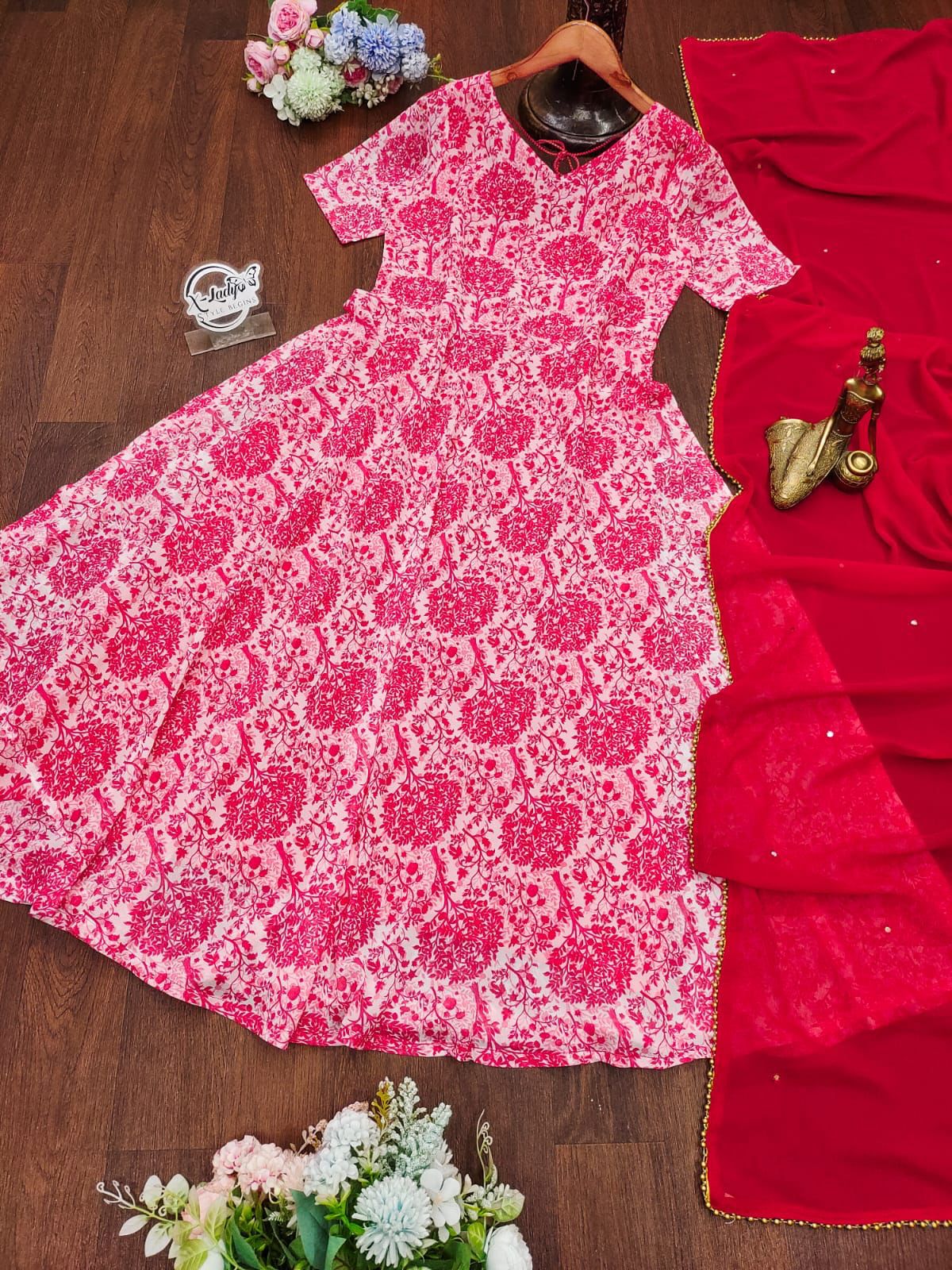 lower print Grorgett with mirror work DRESS