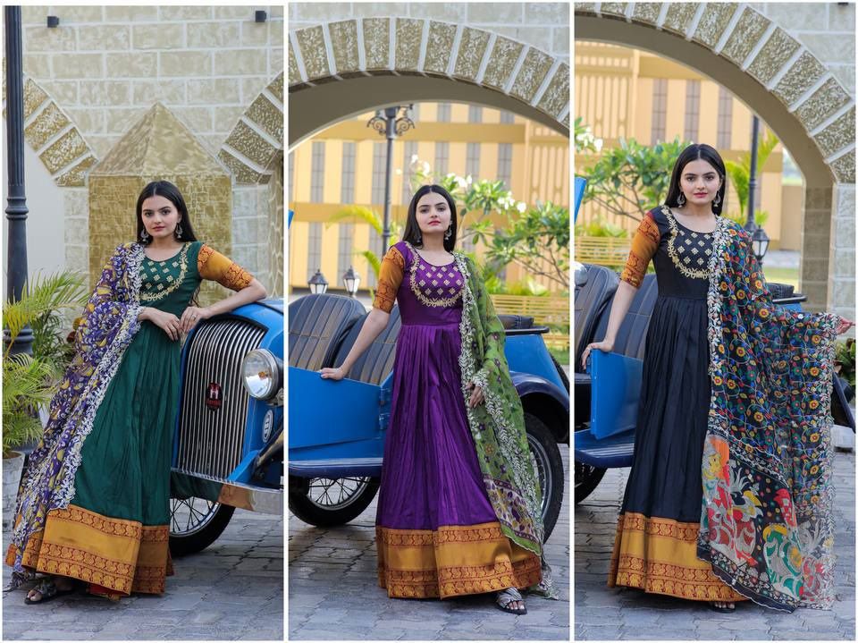 ilk With jequard weaving And Embroidered Work GOWN