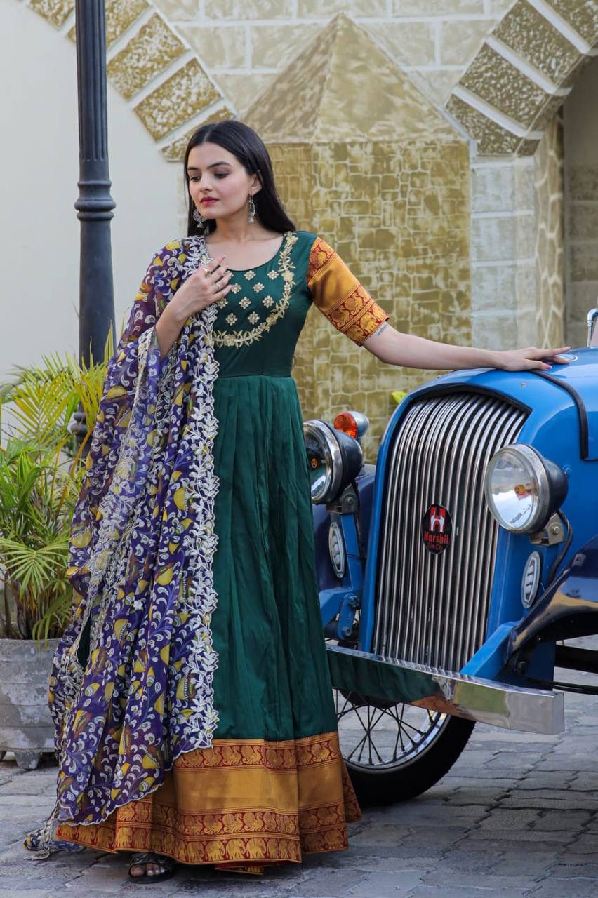 ilk With jequard weaving And Embroidered Work GOWN