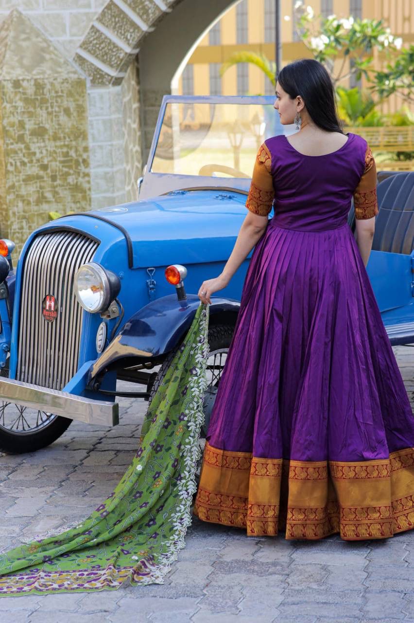 ilk With jequard weaving And Embroidered Work GOWN