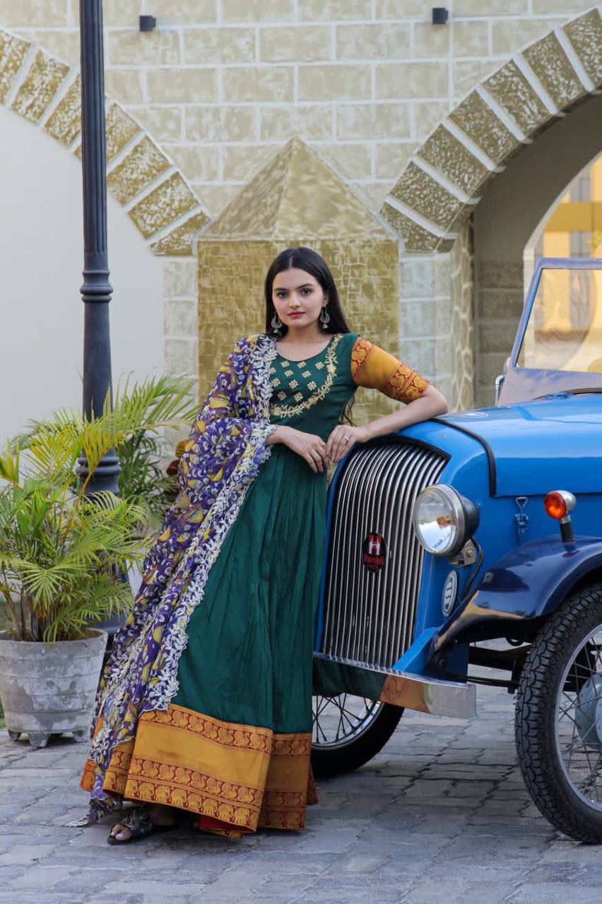 ilk With jequard weaving And Embroidered Work GOWN