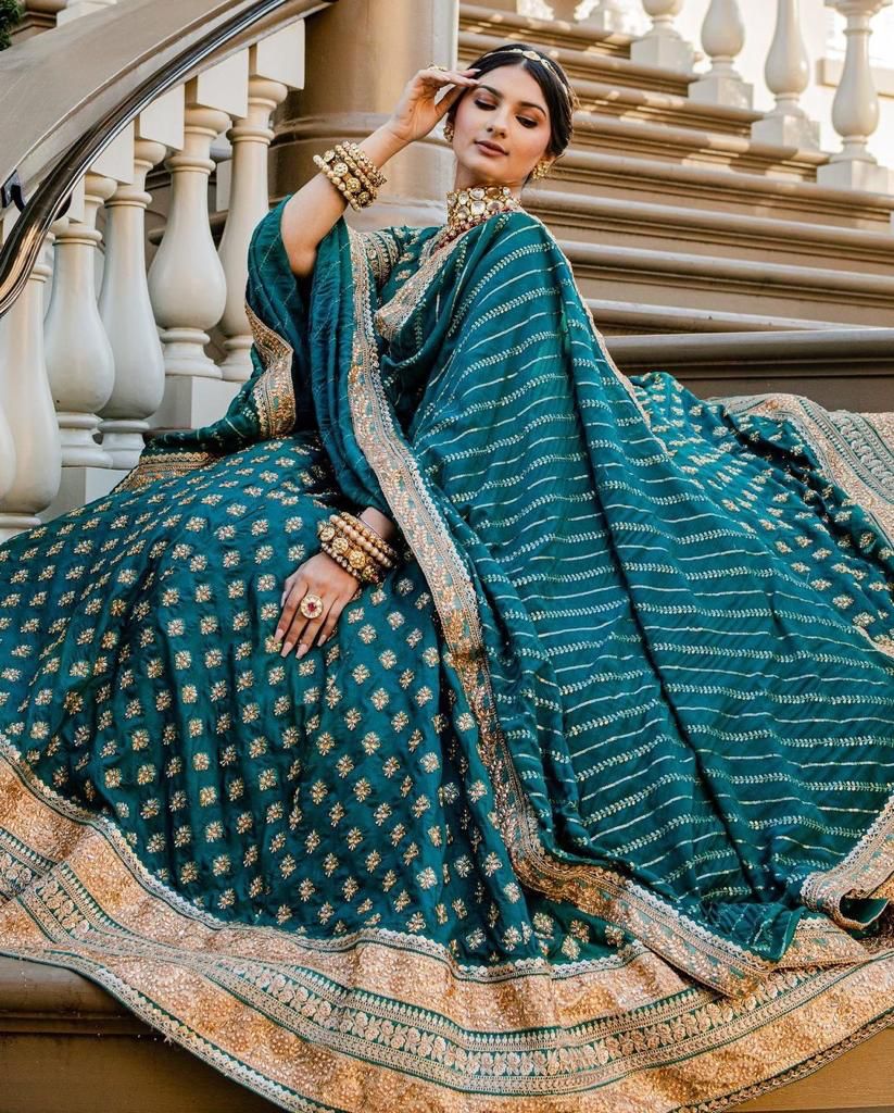 SILK BLUE LEHENGA SET WITH A MULTI COLOURED EMBROIDERY COODING WORK💙