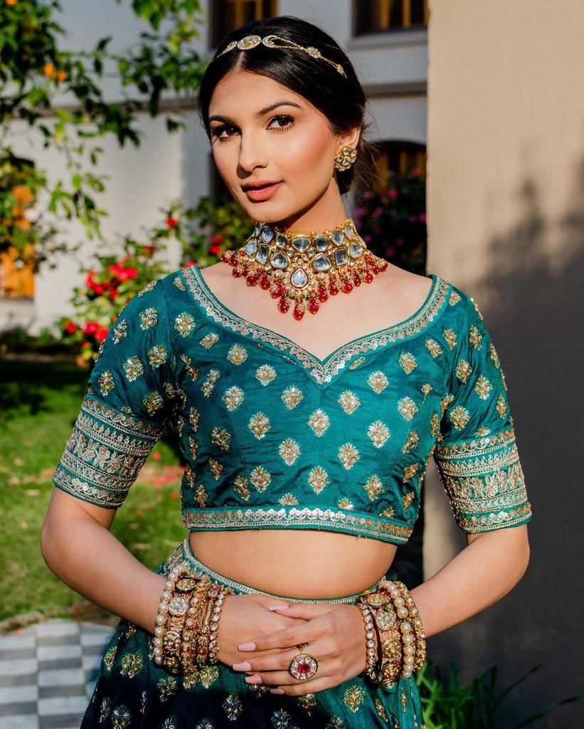 SILK BLUE LEHENGA SET WITH A MULTI COLOURED EMBROIDERY COODING WORK💙
