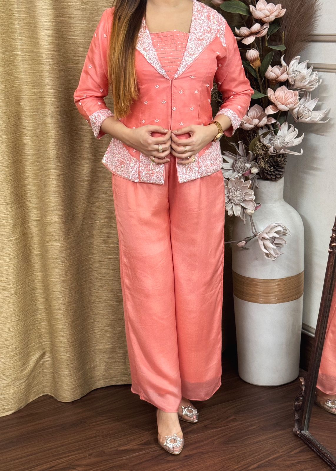 Pure Dola Silk Heavy Hand Work Designer