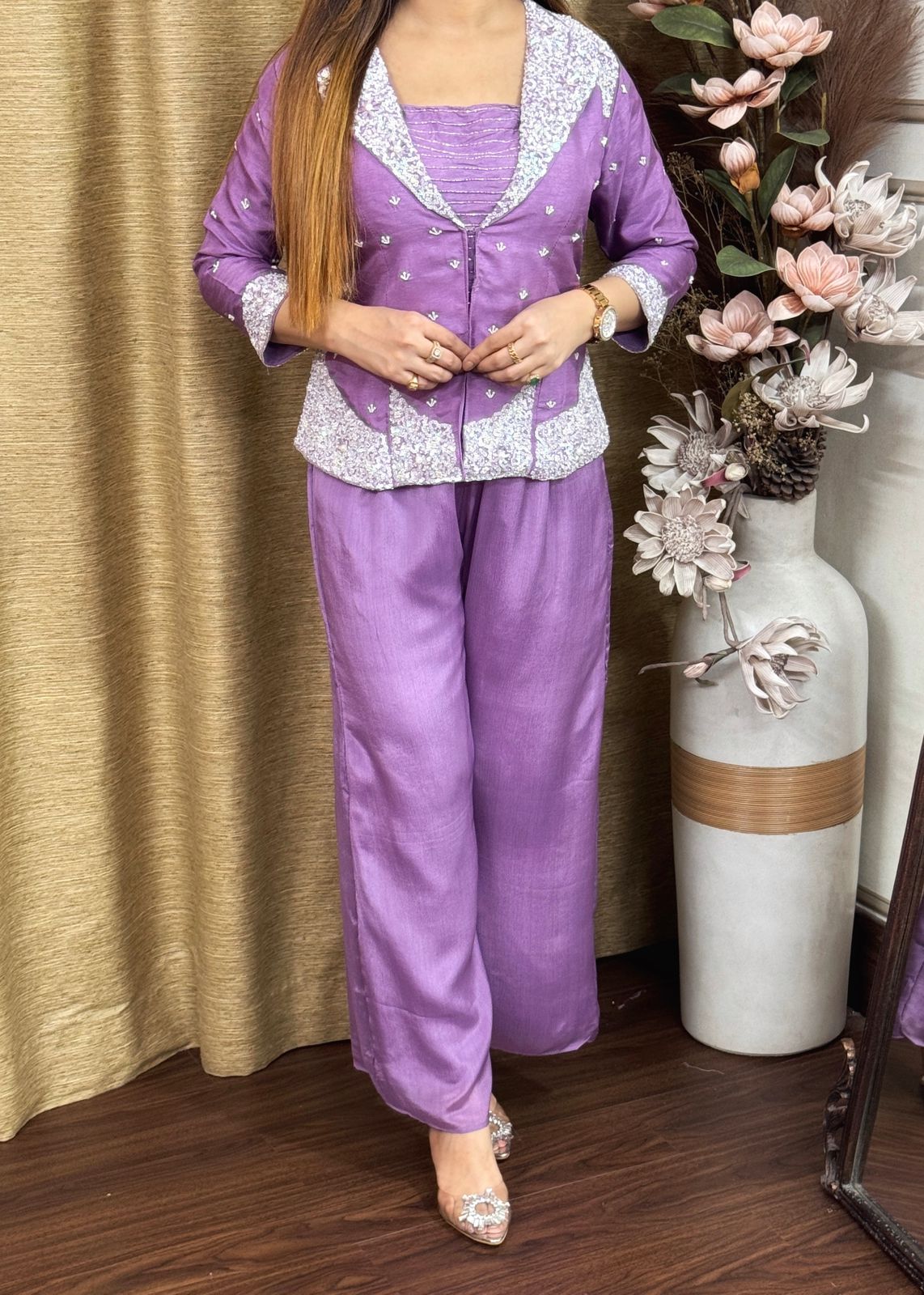 Pure Dola Silk Heavy Hand Work Designer