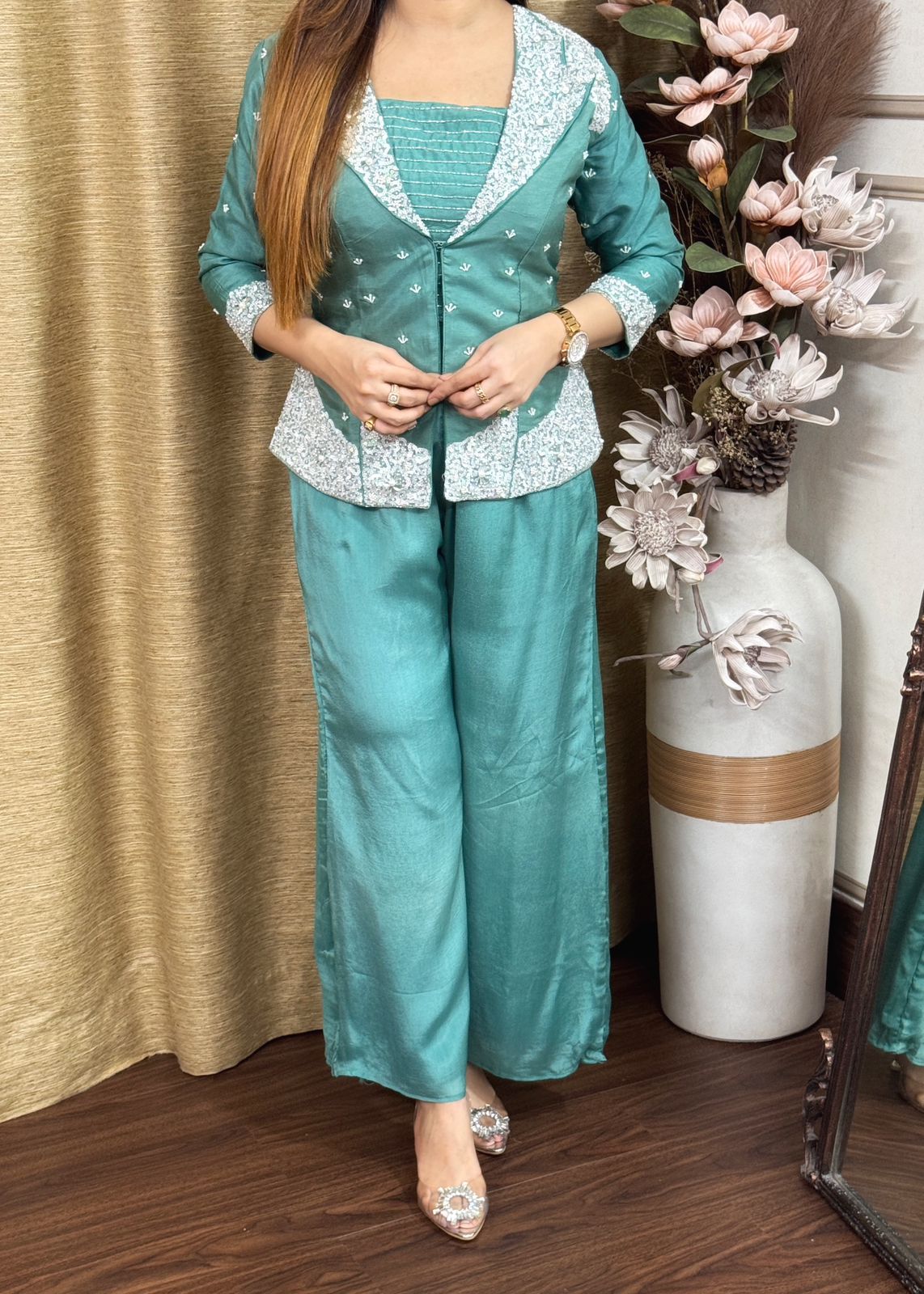 Pure Dola Silk Heavy Hand Work Designer