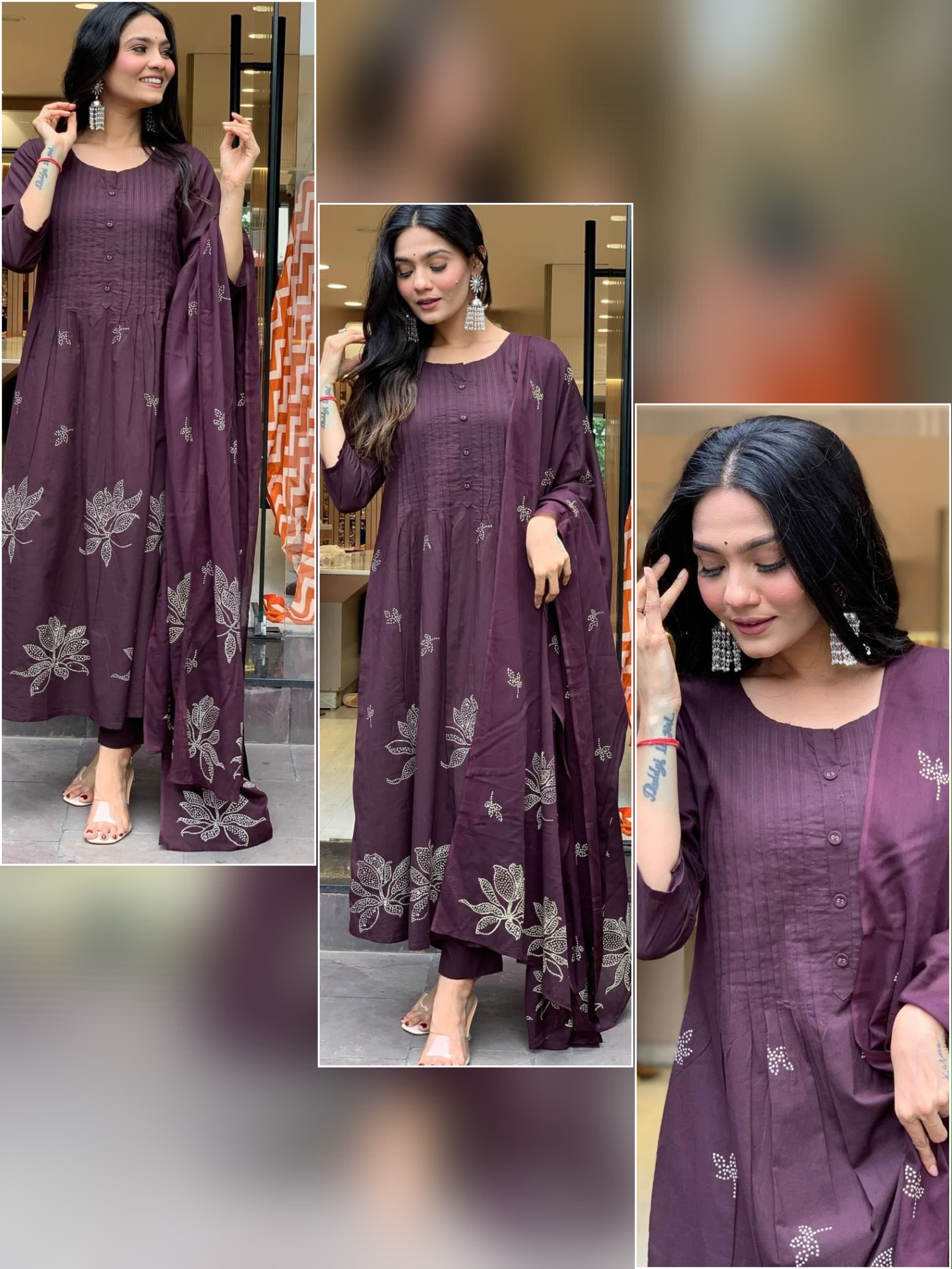 Featuring beautiful Heavy Suit Set which is beautifully decorated with Printex weaving and prints. It is paired with matching pants and Lace dupatta.🍁