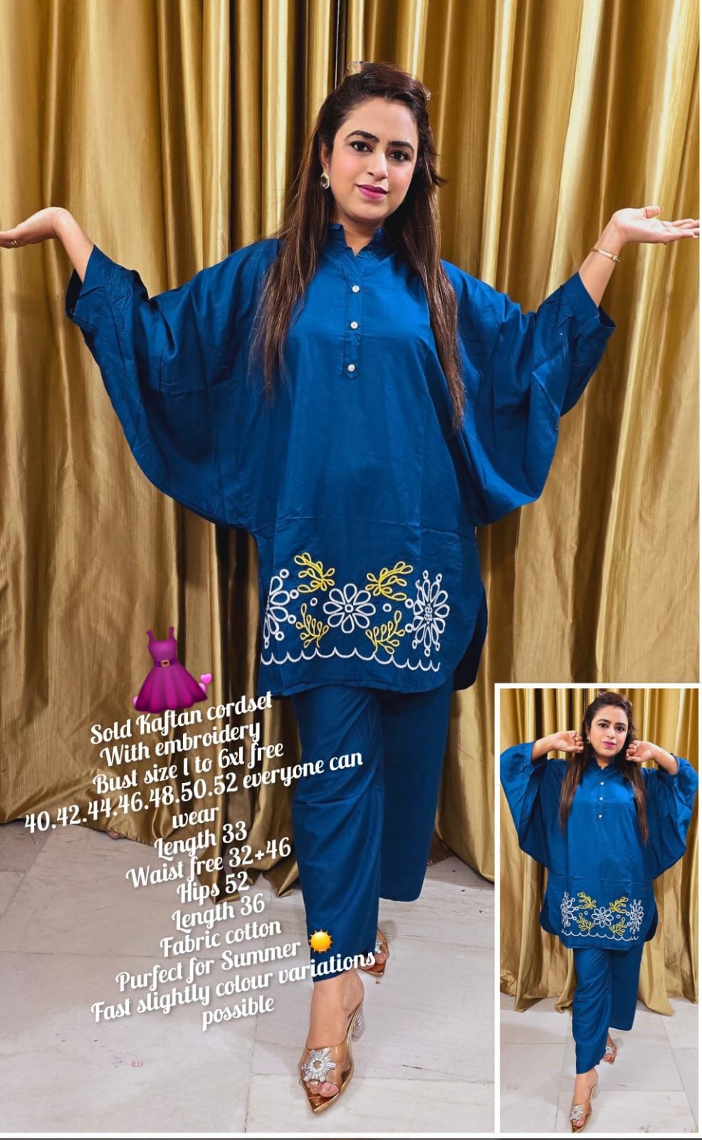 COTTON EMBROIDERY KAFTAN COORDSET