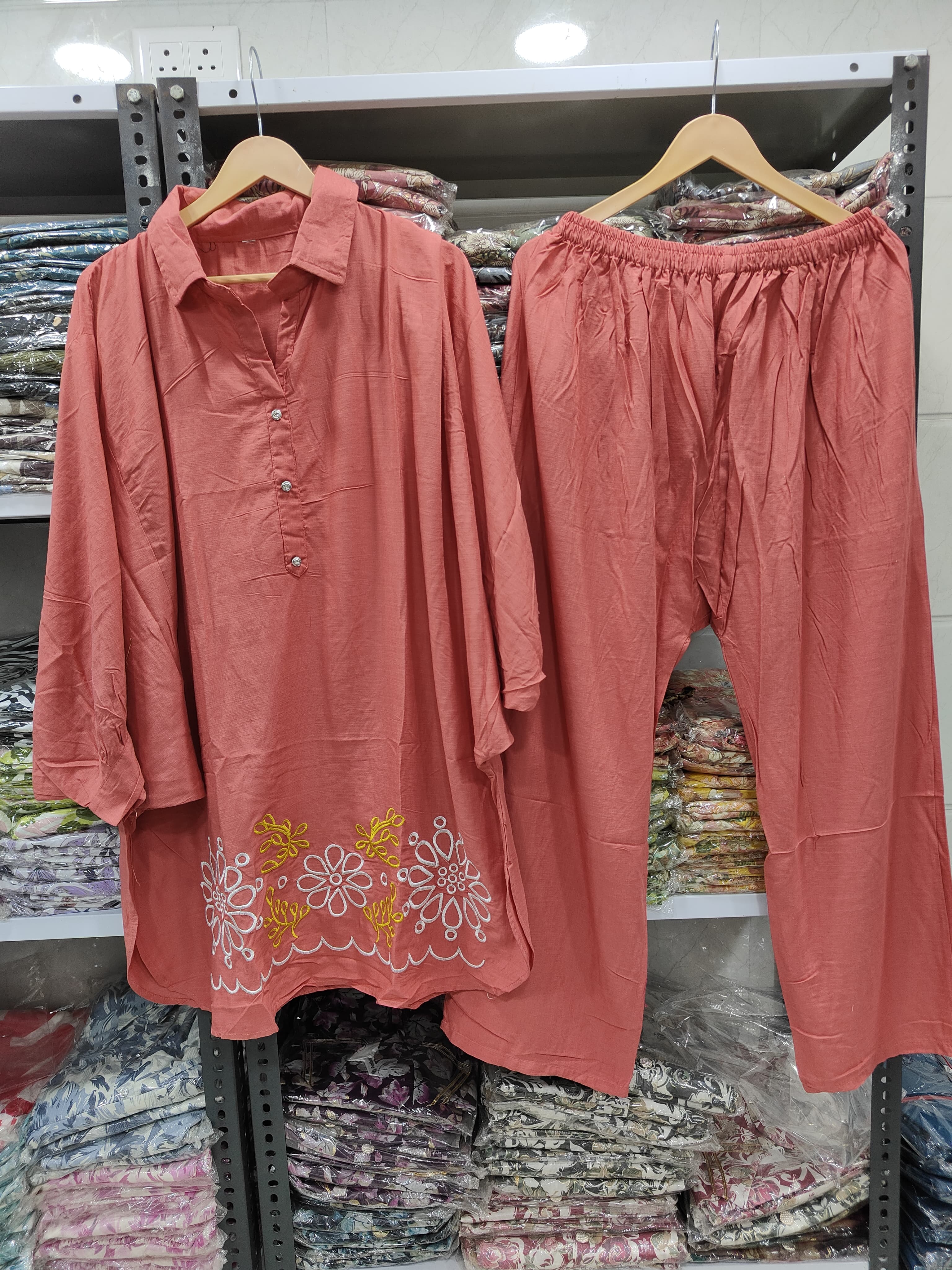COTTON EMBROIDERY KAFTAN COORDSET