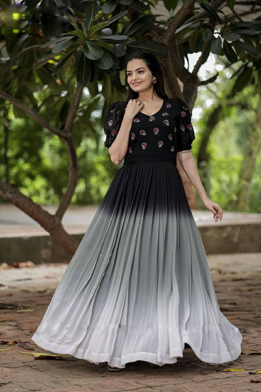 aux Georgette With Embroidery and Rich Digital Print work  GOWN