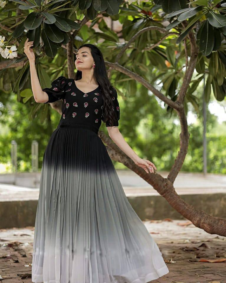 aux Georgette With Embroidery and Rich Digital Print work  GOWN